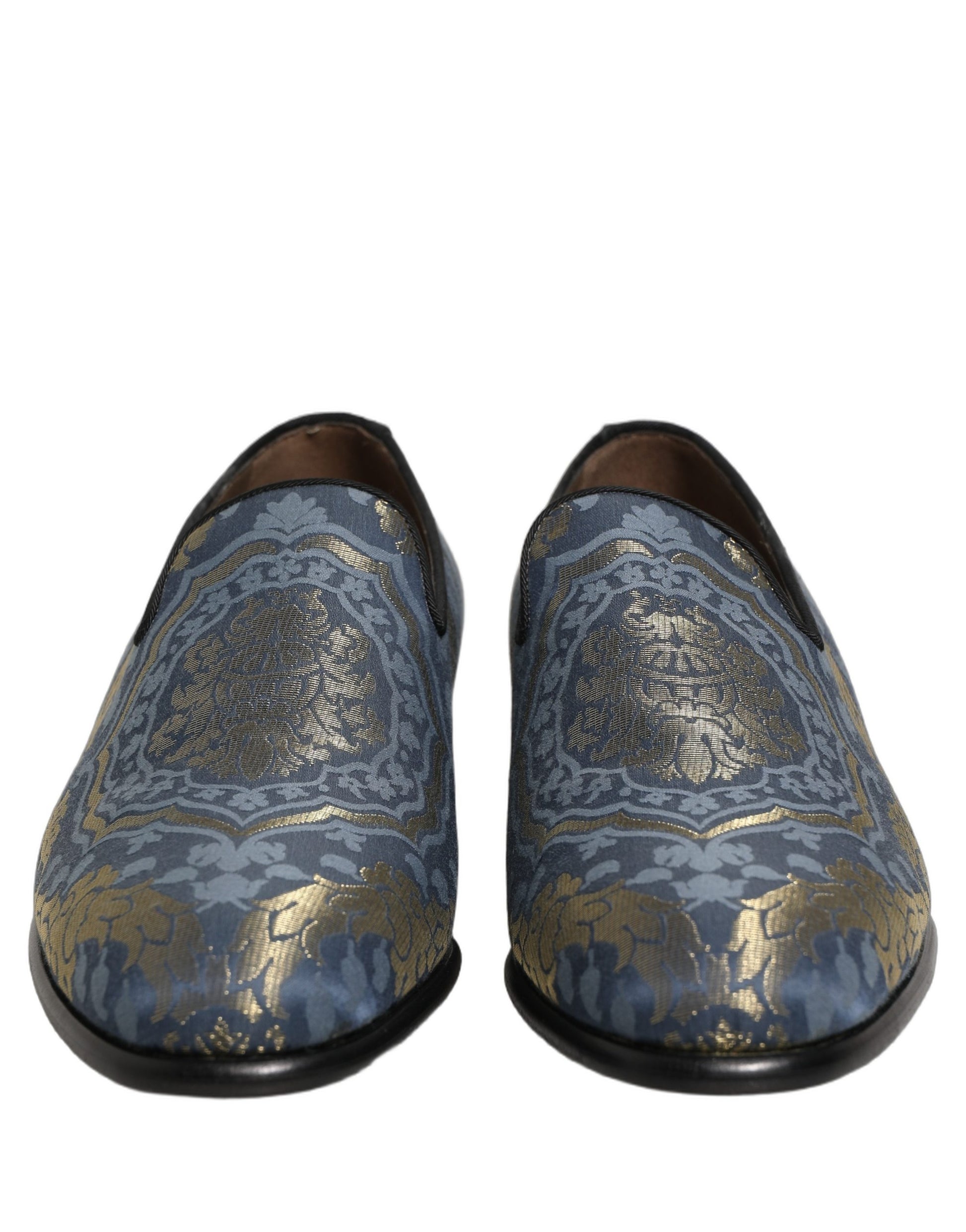 Dolce & Gabbana Blue Floral Brocade Slip On Loafers Shoes Curated Luxury Accessories by Orvyn
