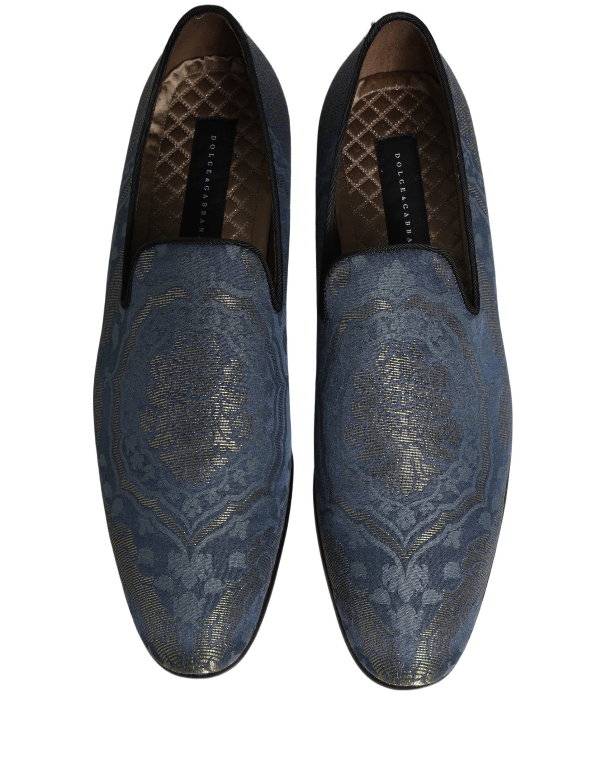 Dolce & Gabbana Blue Floral Brocade Slip On Loafers Shoes Curated Luxury Accessories by Orvyn