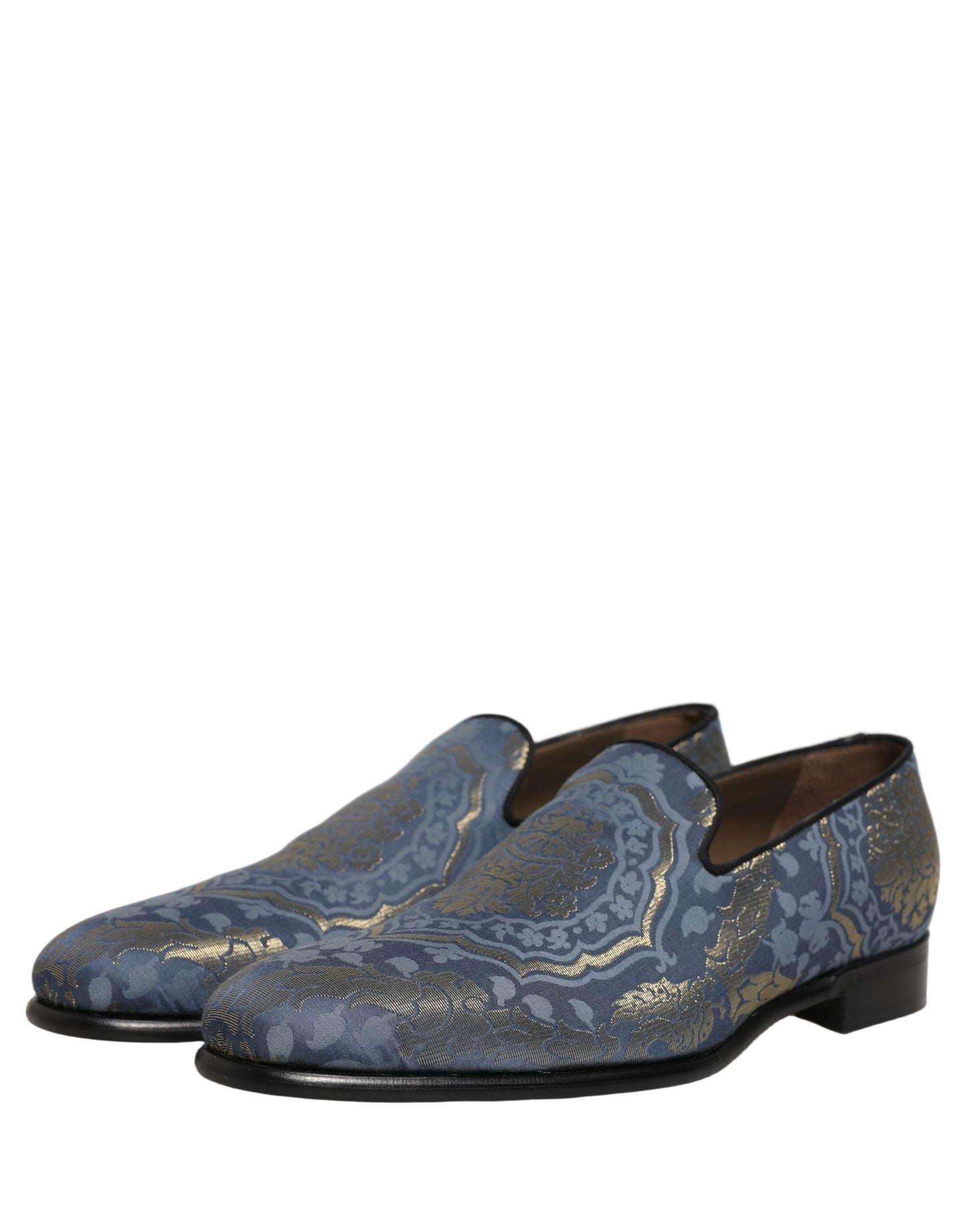 Dolce & Gabbana Blue Floral Brocade Slip On Loafers Shoes Curated Luxury Accessories by Orvyn