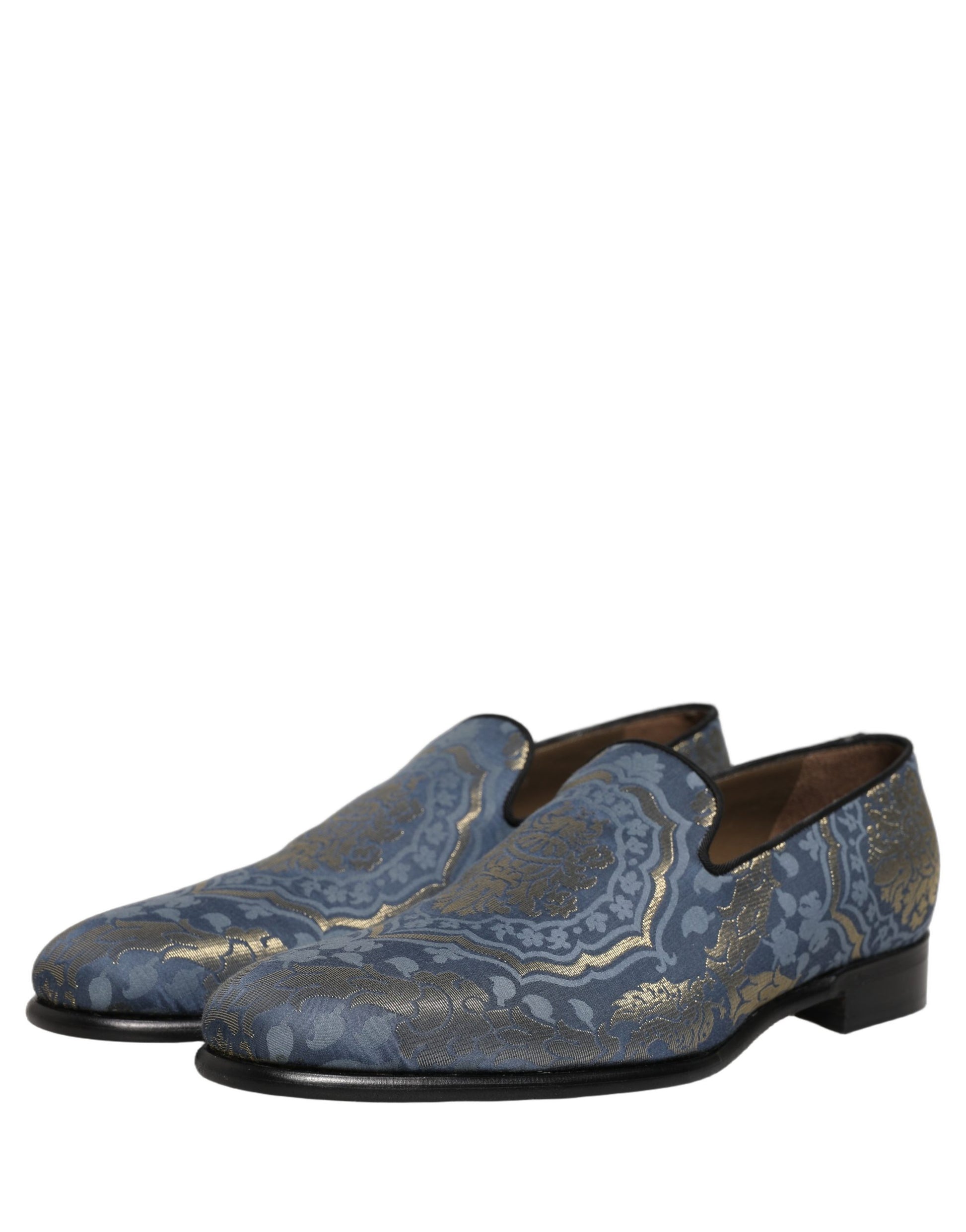 Dolce & Gabbana Blue Floral Brocade Slip On Loafers Shoes Curated Luxury Accessories by Orvyn