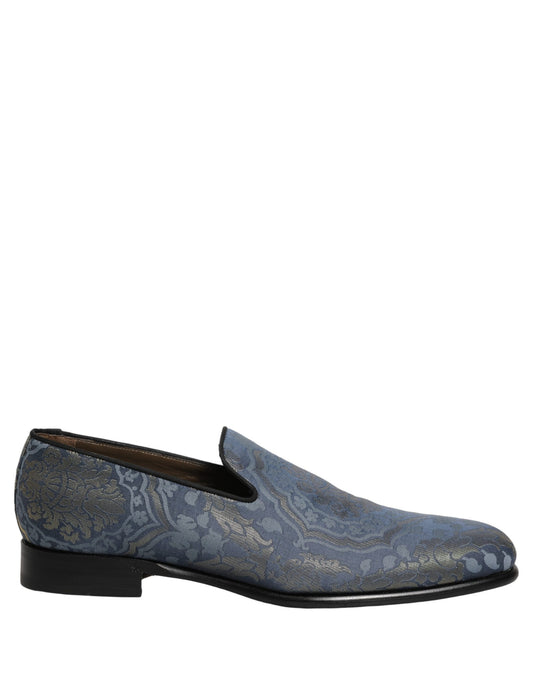 Dolce & Gabbana Blue Floral Brocade Slip On Loafers Shoes Curated Luxury Accessories by Orvyn