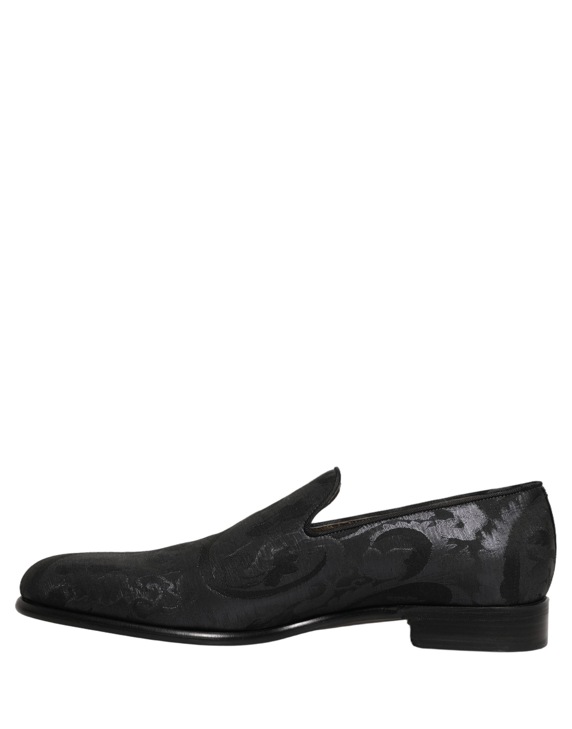 Dolce & Gabbana Black Brocade Men Slip On Dress Loafers Shoes Curated Luxury Accessories by Orvyn