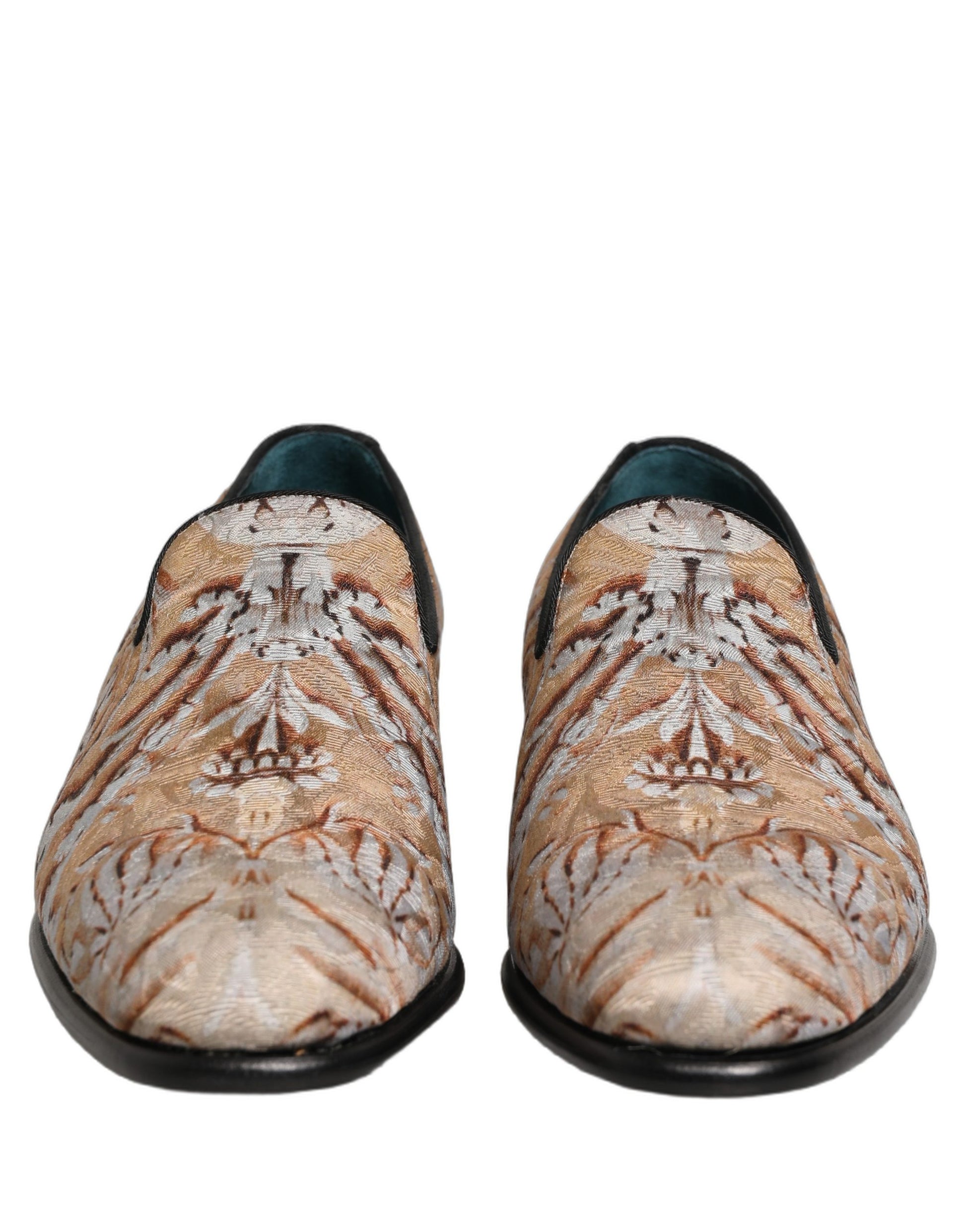 Dolce & Gabbana Beige Brocade Men Slip On Dress Loafers Shoes Curated Luxury Accessories by Orvyn