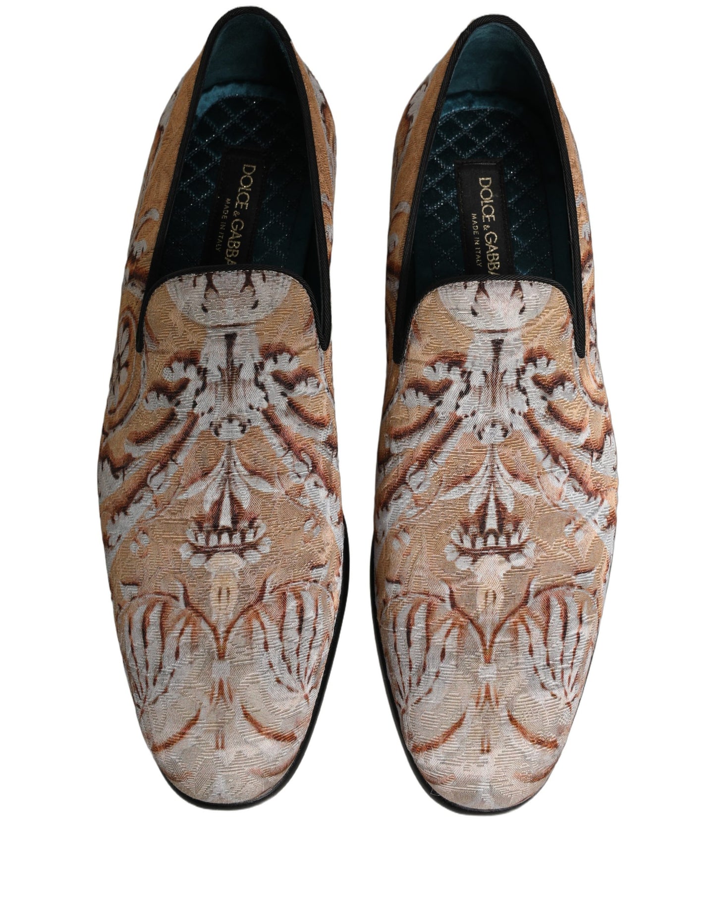 Dolce & Gabbana Beige Brocade Men Slip On Dress Loafers Shoes Curated Luxury Accessories by Orvyn