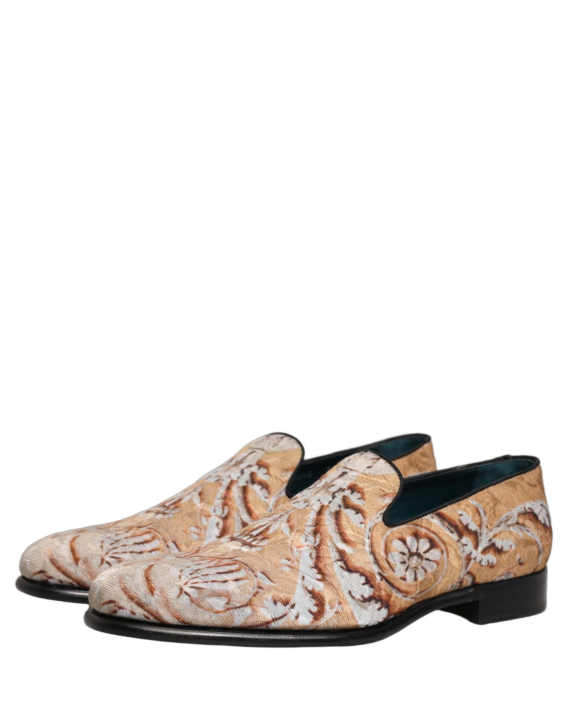 Dolce & Gabbana Beige Brocade Men Slip On Dress Loafers Shoes Curated Luxury Accessories by Orvyn