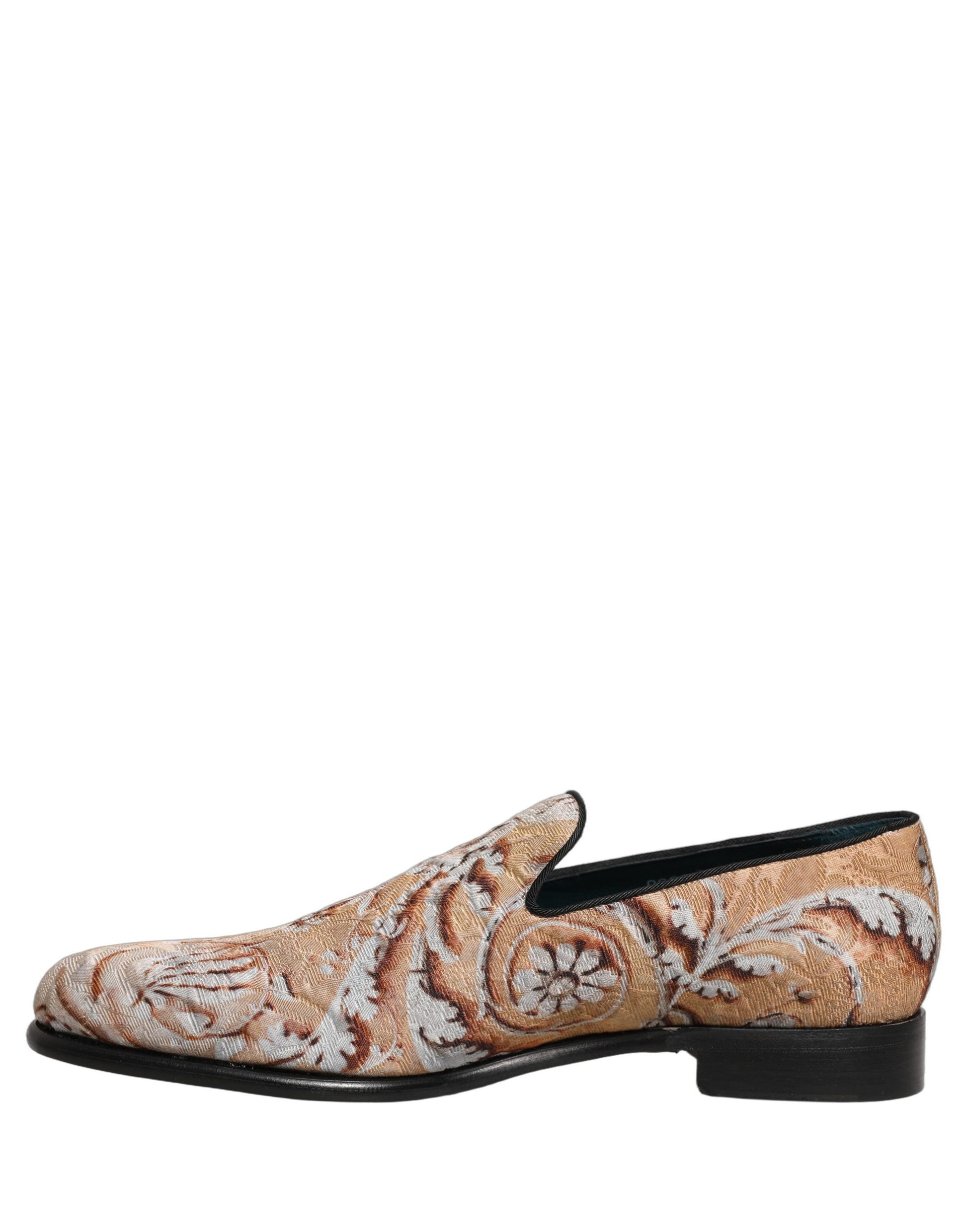 Dolce & Gabbana Beige Brocade Men Slip On Dress Loafers Shoes Curated Luxury Accessories by Orvyn