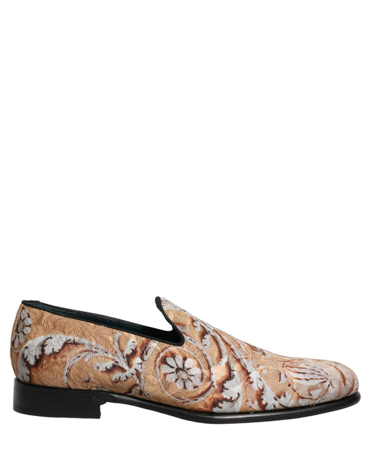 Dolce & Gabbana Beige Brocade Men Slip On Dress Loafers Shoes Curated Luxury Accessories by Orvyn