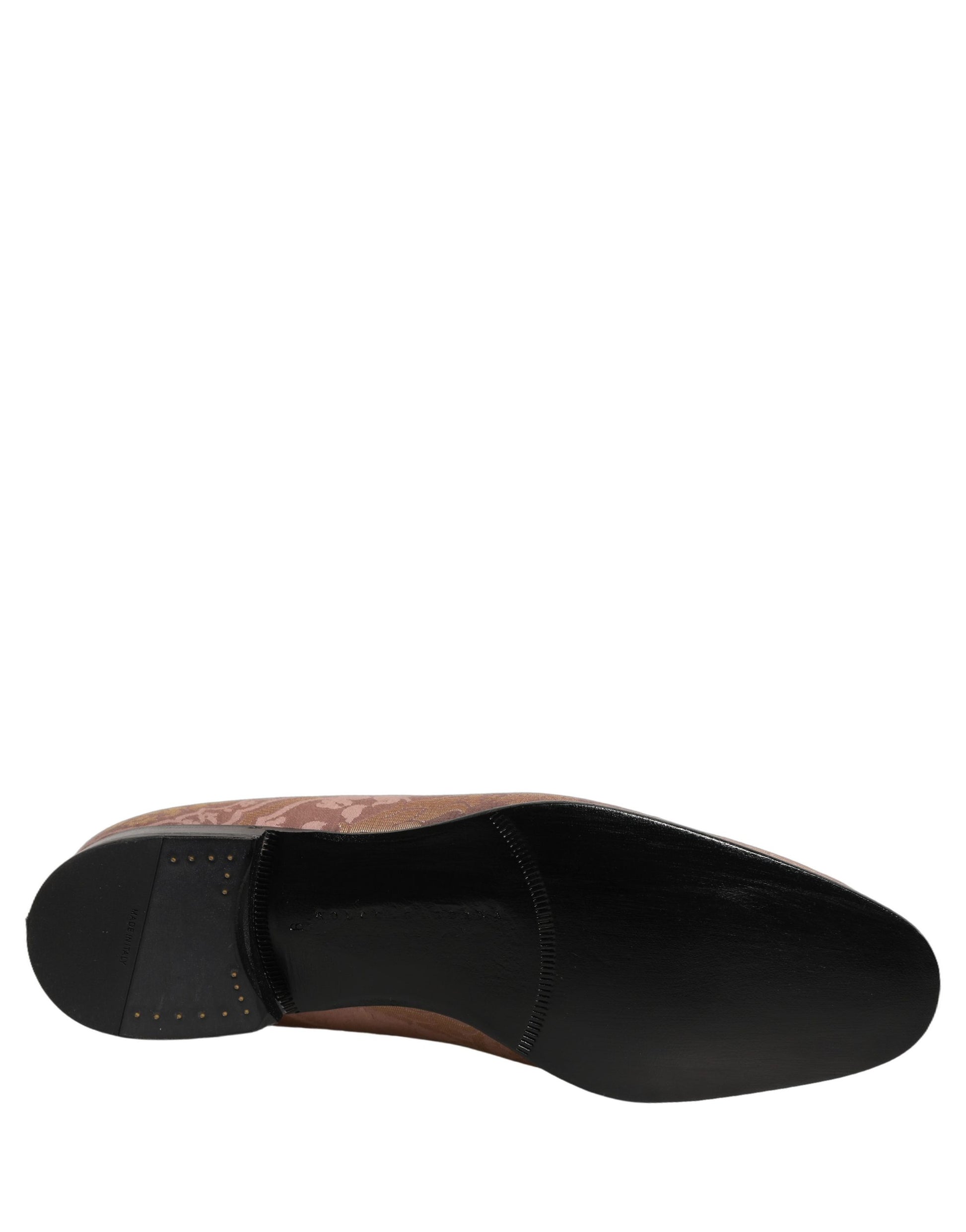 Dolce & Gabbana Pink Brocade Men Slip On Dress Loafers Shoes Curated Luxury Accessories by Orvyn