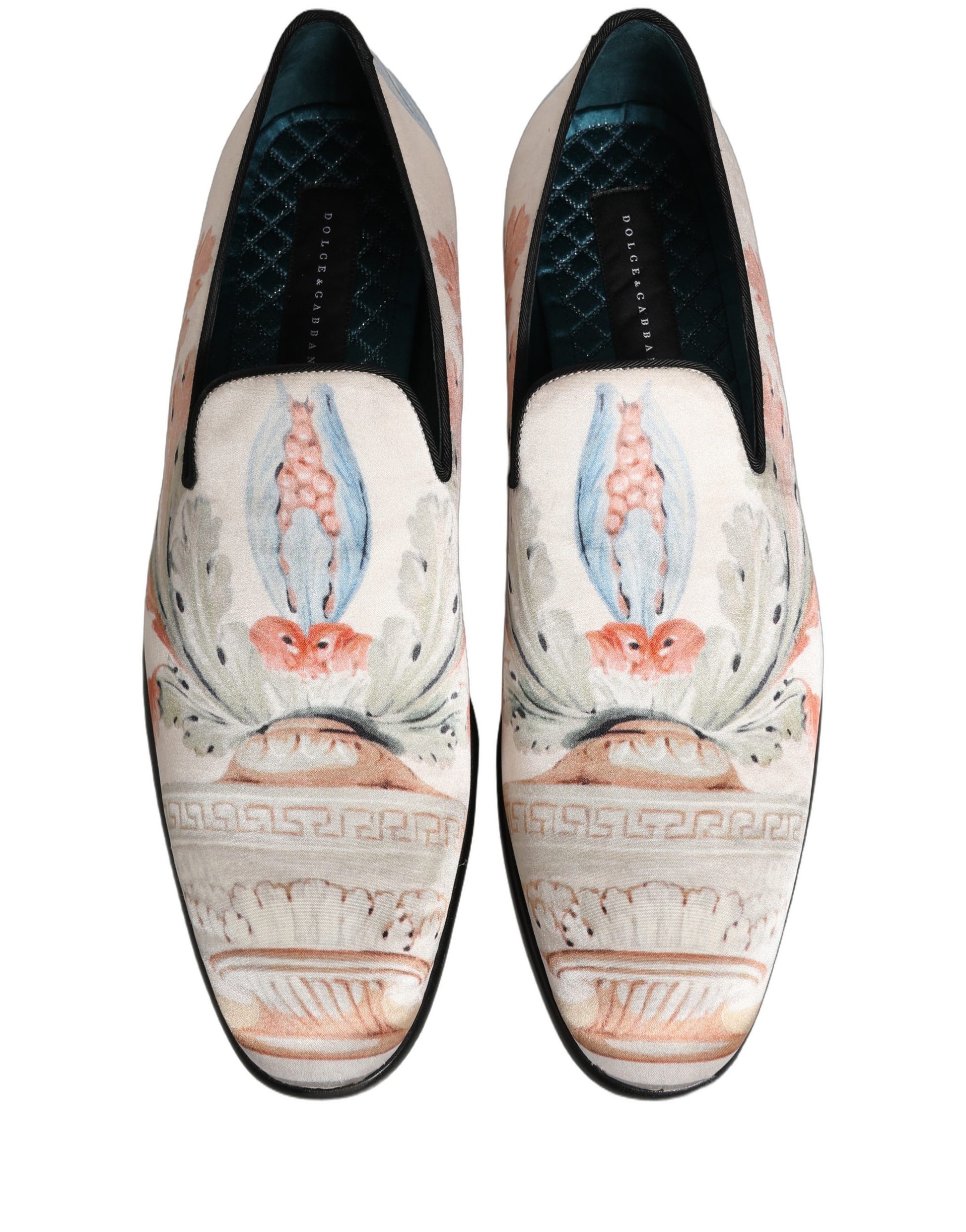 Dolce & Gabbana White Floral Vase Slip On Dress Loafers Shoes Curated Luxury Accessories by Orvyn