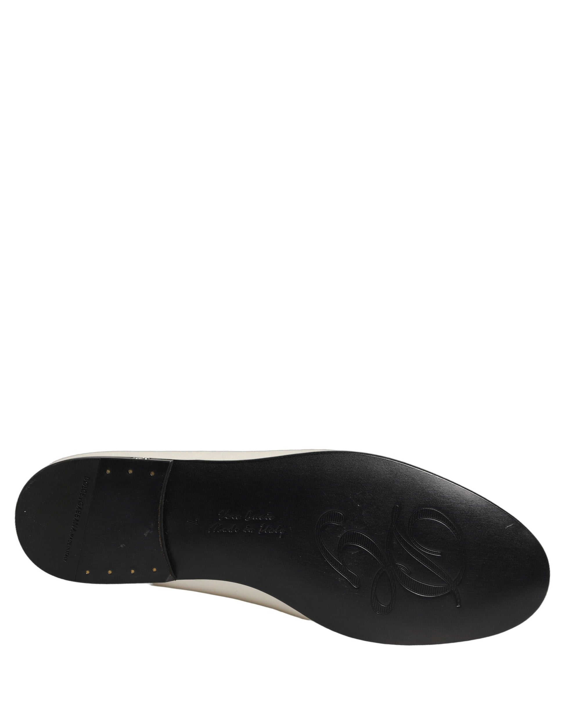 Dolce & Gabbana White Satin Logo Slip On Flats Loafers Shoes Curated Luxury Accessories by Orvyn