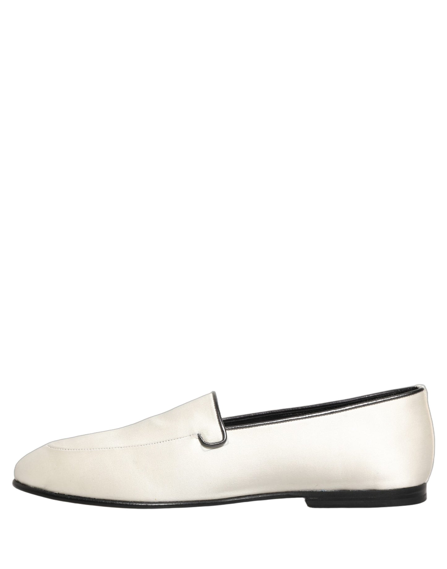 Dolce & Gabbana White Satin Logo Slip On Flats Loafers Shoes Curated Luxury Accessories by Orvyn