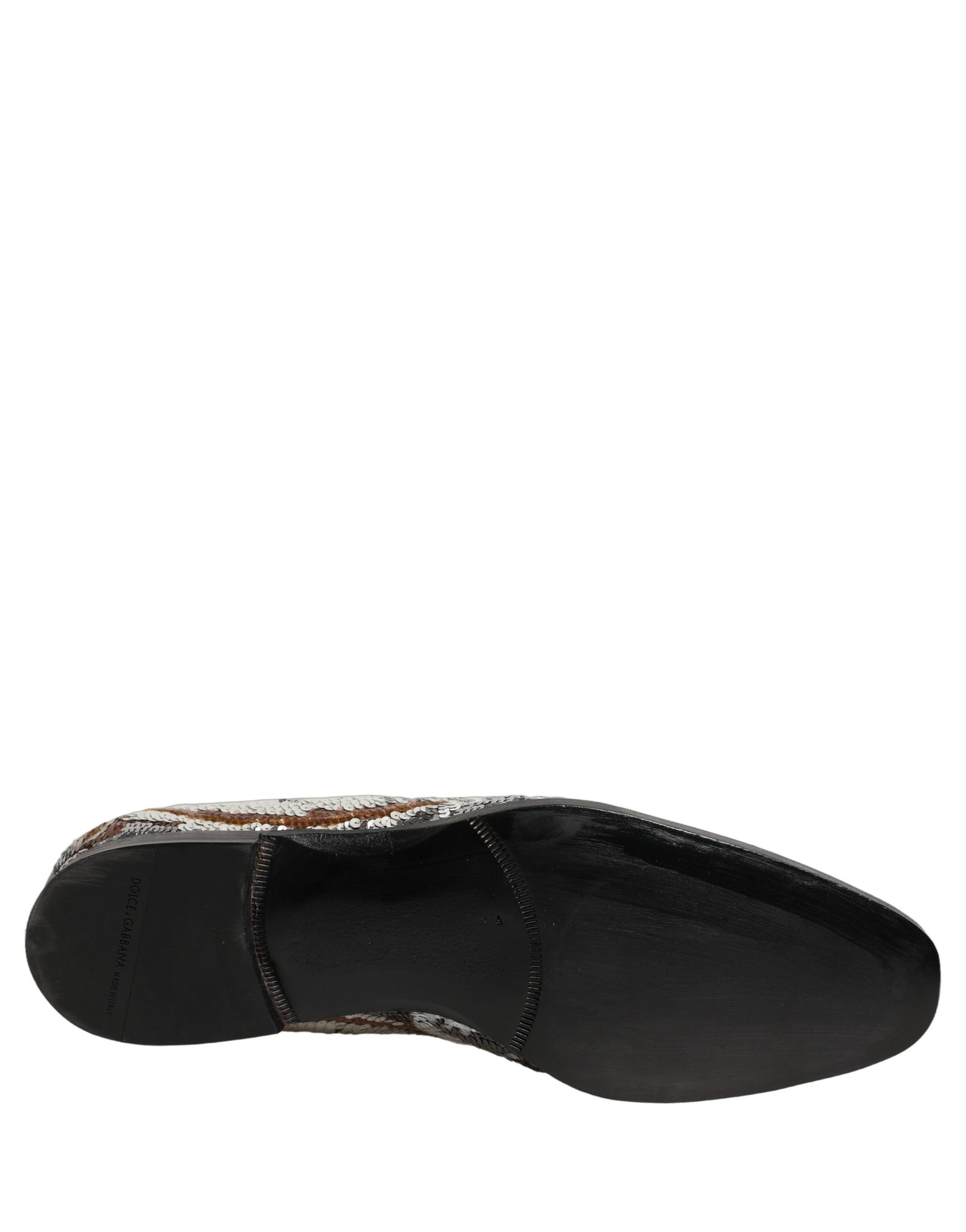 Dolce & Gabbana White Gold Sequined Slip On Loafers Shoes Curated Luxury Accessories by Orvyn