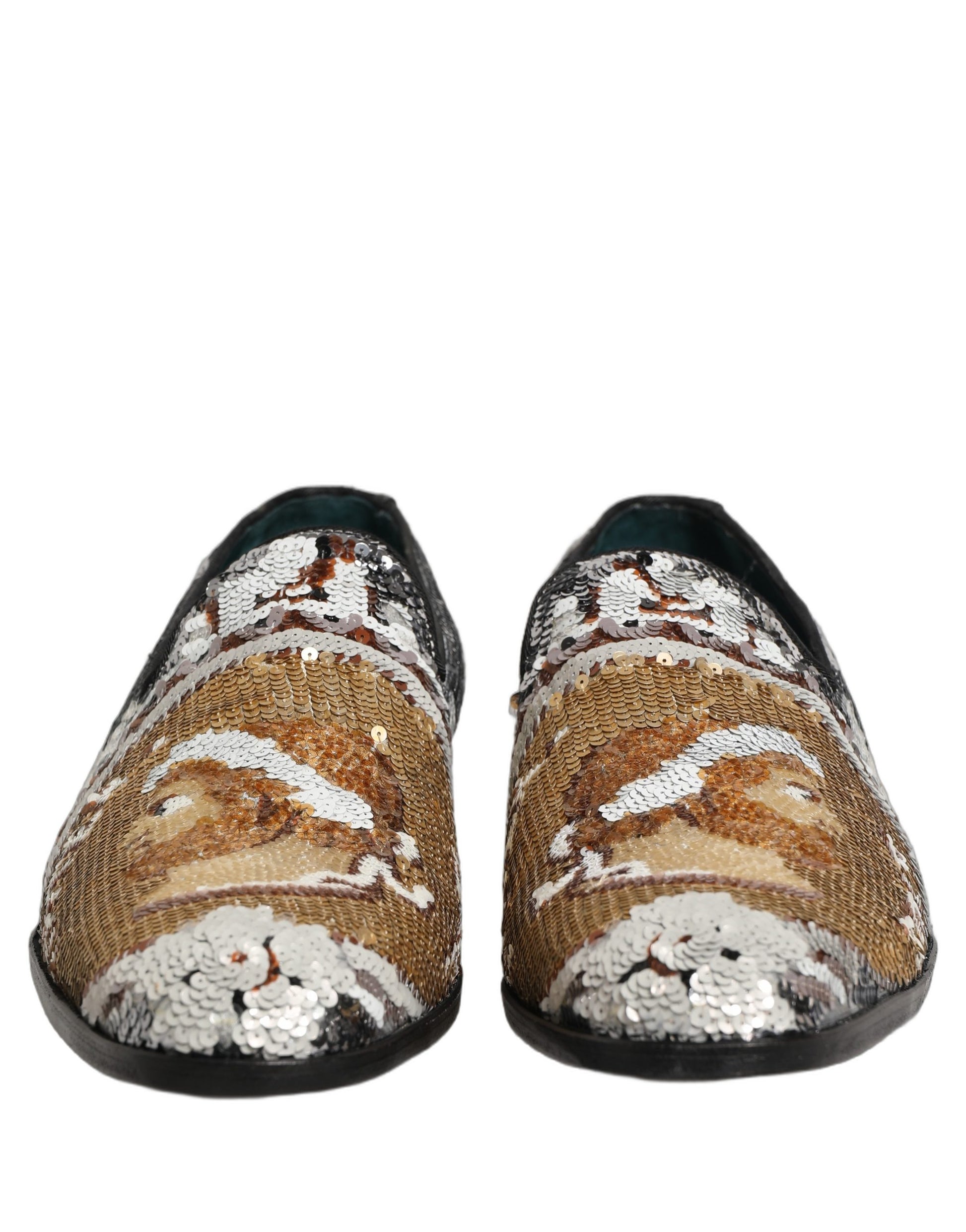 Dolce & Gabbana White Gold Sequined Slip On Loafers Shoes Curated Luxury Accessories by Orvyn
