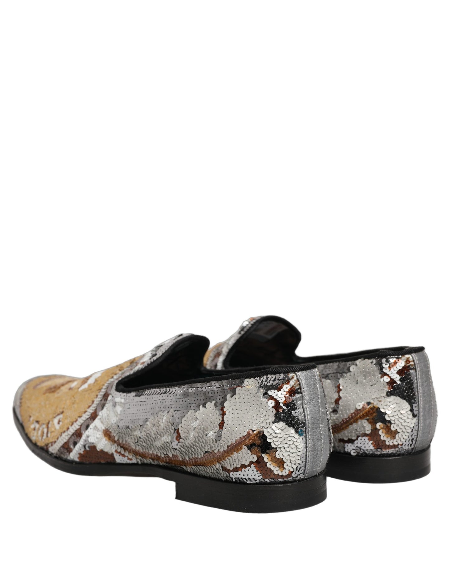 Dolce & Gabbana White Gold Sequined Slip On Loafers Shoes Curated Luxury Accessories by Orvyn