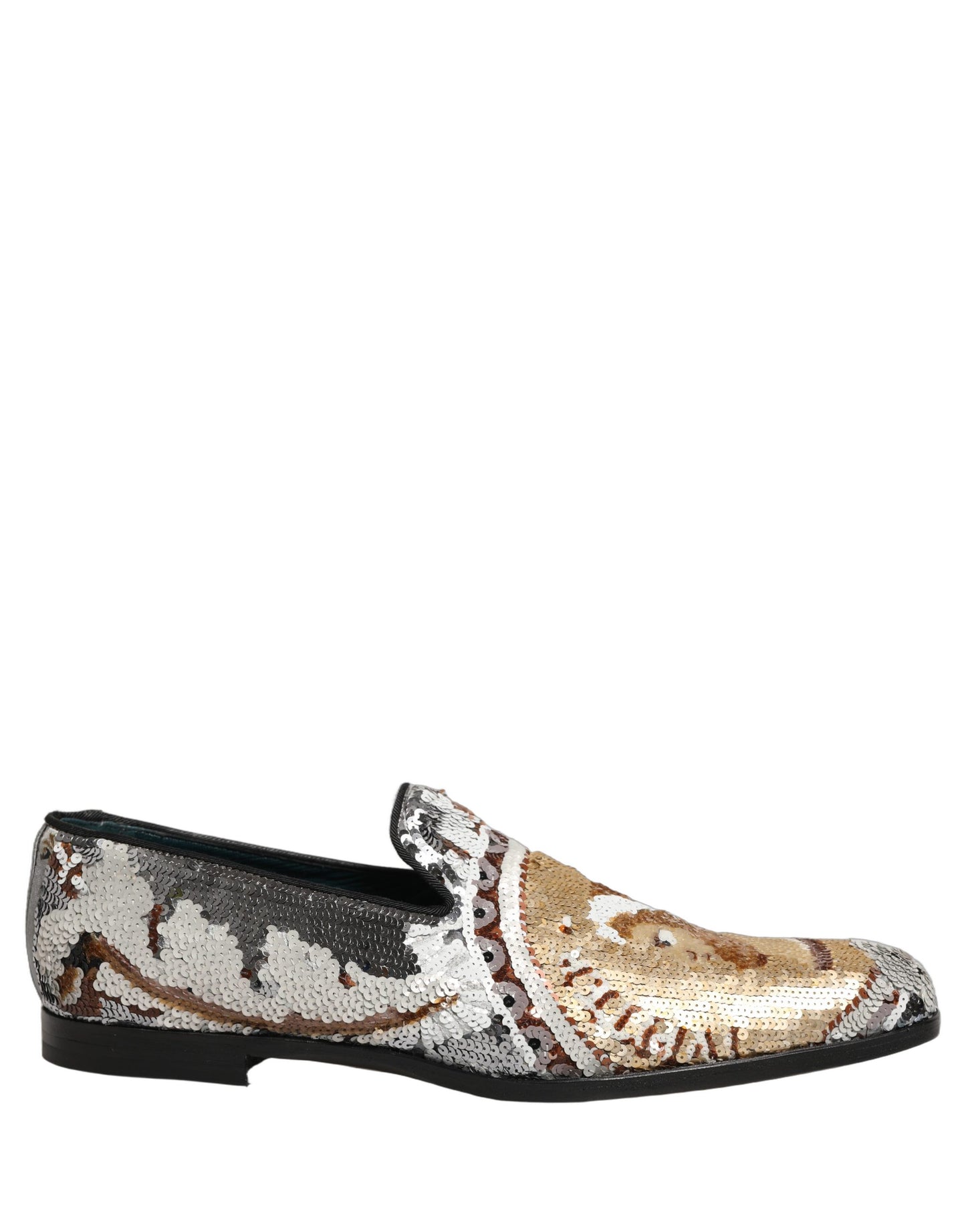 Dolce & Gabbana White Gold Sequined Slip On Loafers Shoes Curated Luxury Accessories by Orvyn