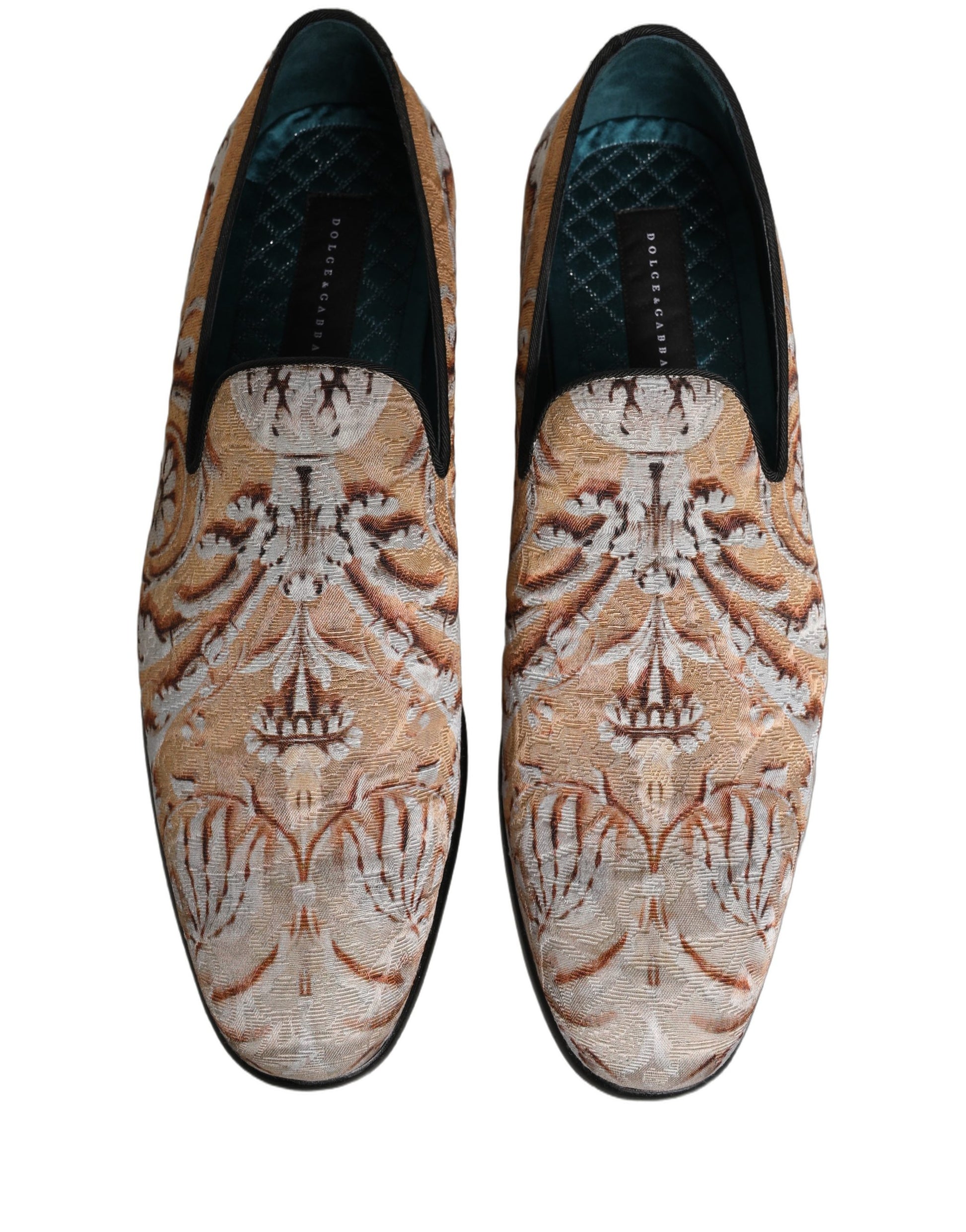 Dolce & Gabbana Gold Brocade Baroque Men Loafers Shoes Curated Luxury Accessories by Orvyn