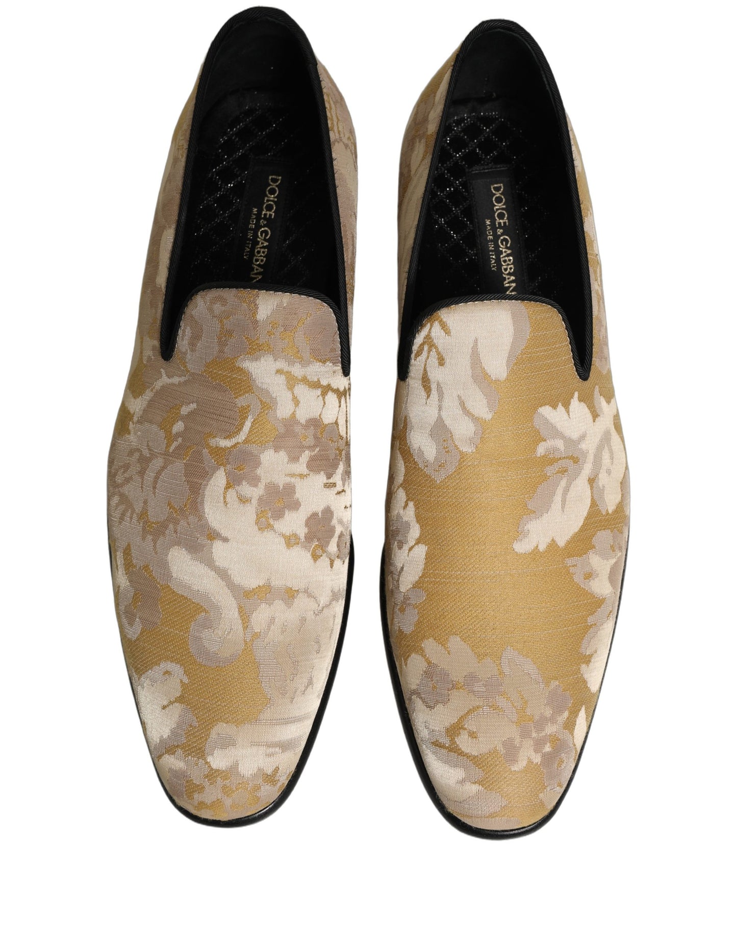 Dolce & Gabbana Gold Floral Print Jacquard Men Loafers Shoes Curated Luxury Accessories by Orvyn