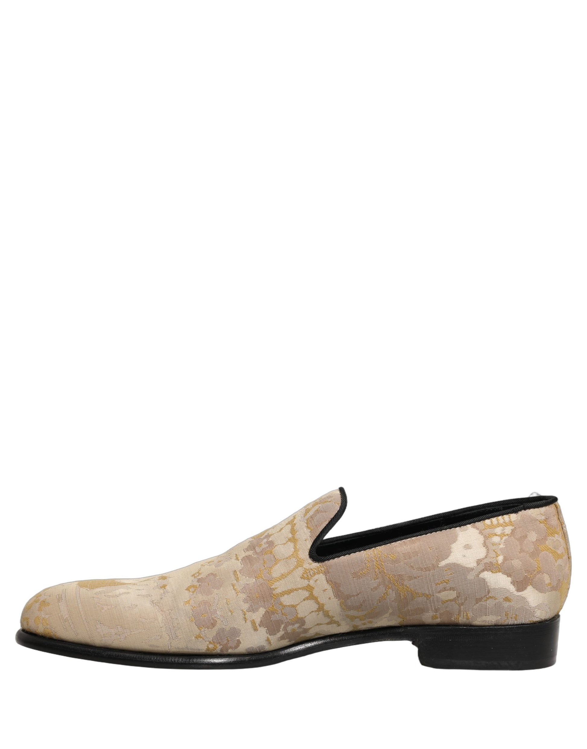 Dolce & Gabbana Gold Floral Print Jacquard Men Loafers Shoes Curated Luxury Accessories by Orvyn