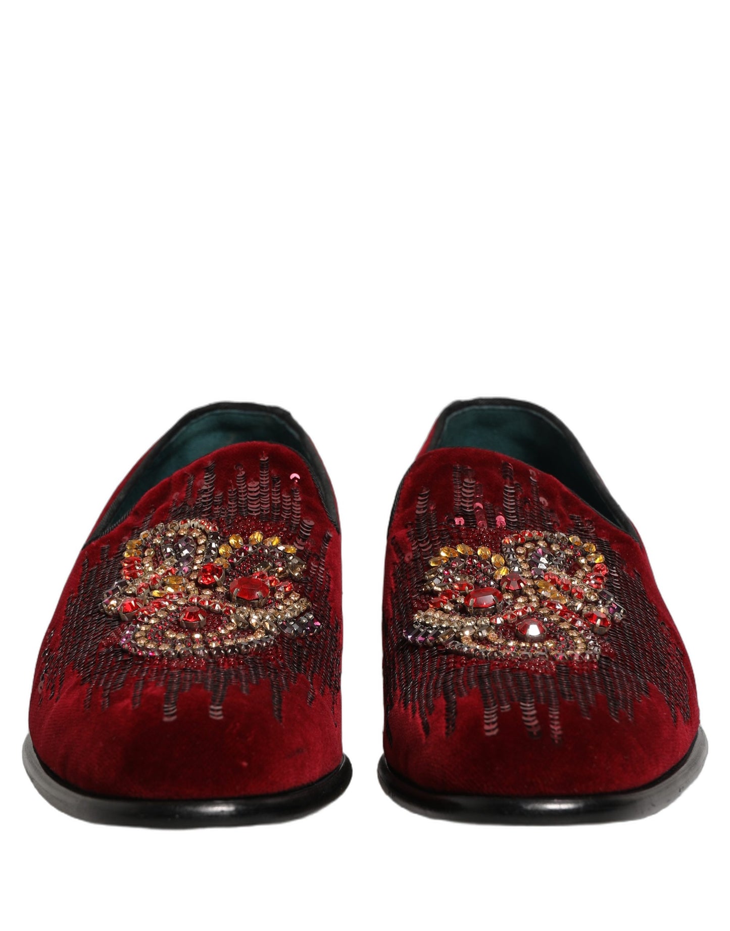 Dolce & Gabbana Maroon Sequin Gemstone Dress Loafers Shoes Curated Luxury Accessories by Orvyn
