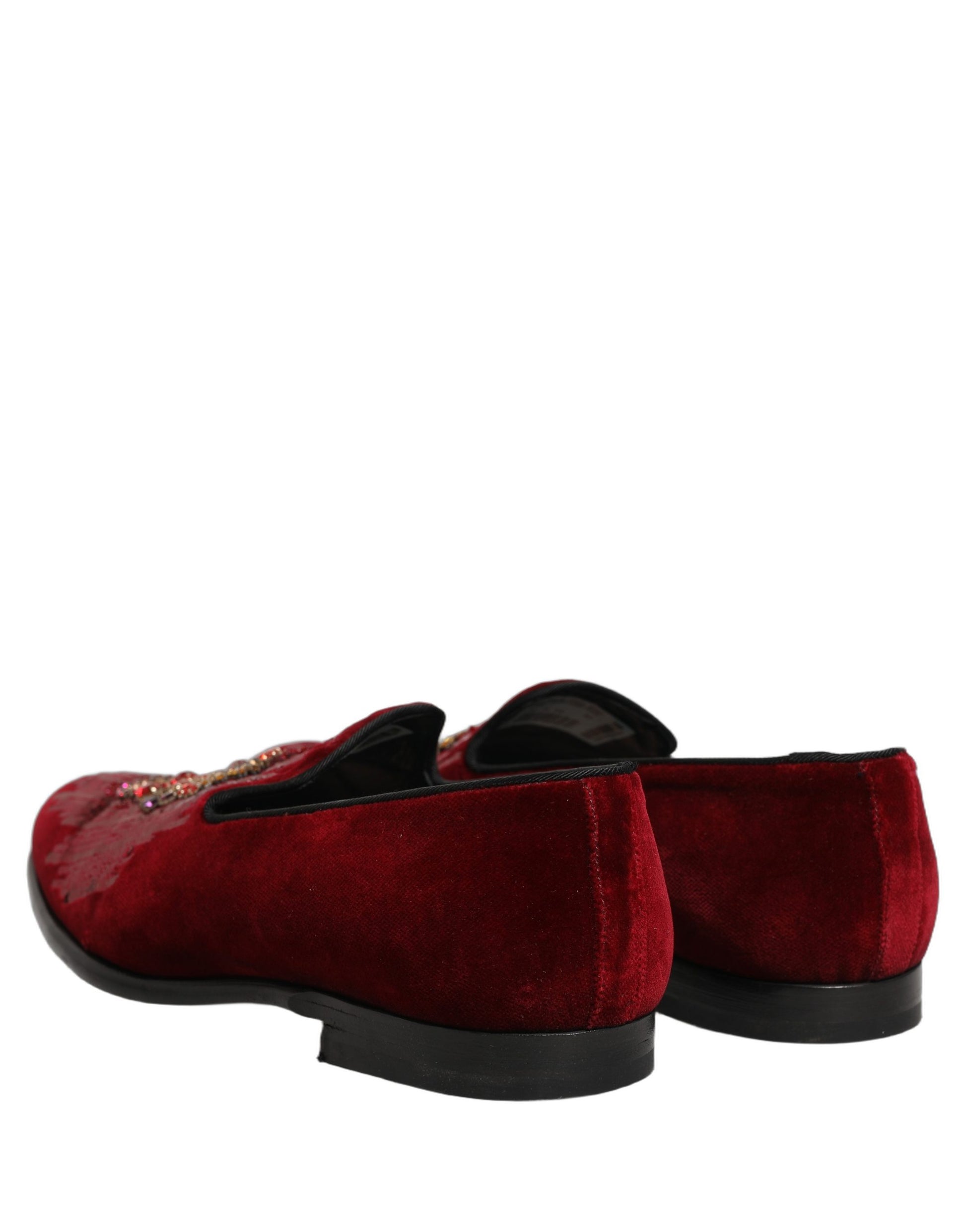 Dolce & Gabbana Maroon Sequin Gemstone Dress Loafers Shoes Curated Luxury Accessories by Orvyn