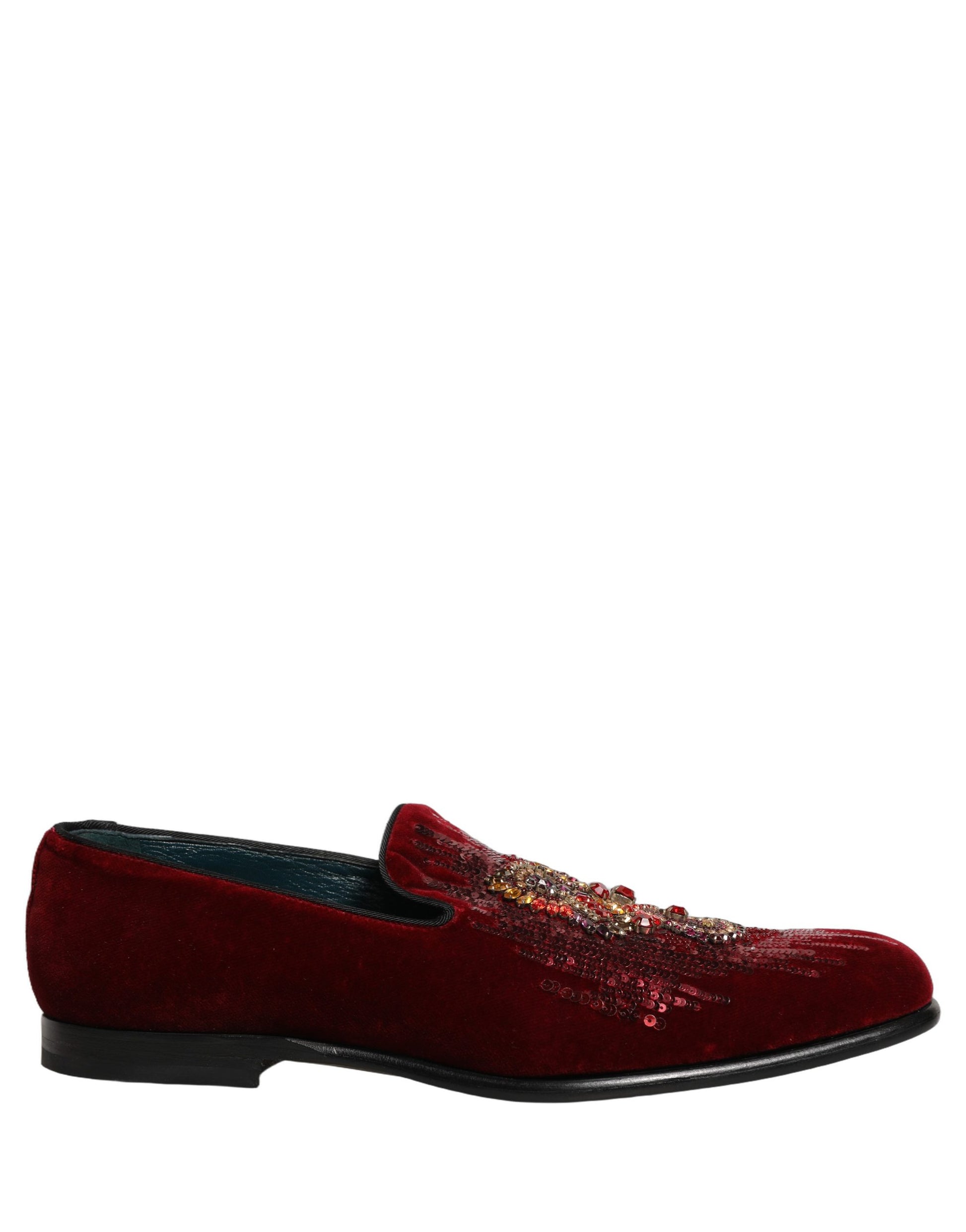 Dolce & Gabbana Maroon Sequin Gemstone Dress Loafers Shoes Curated Luxury Accessories by Orvyn