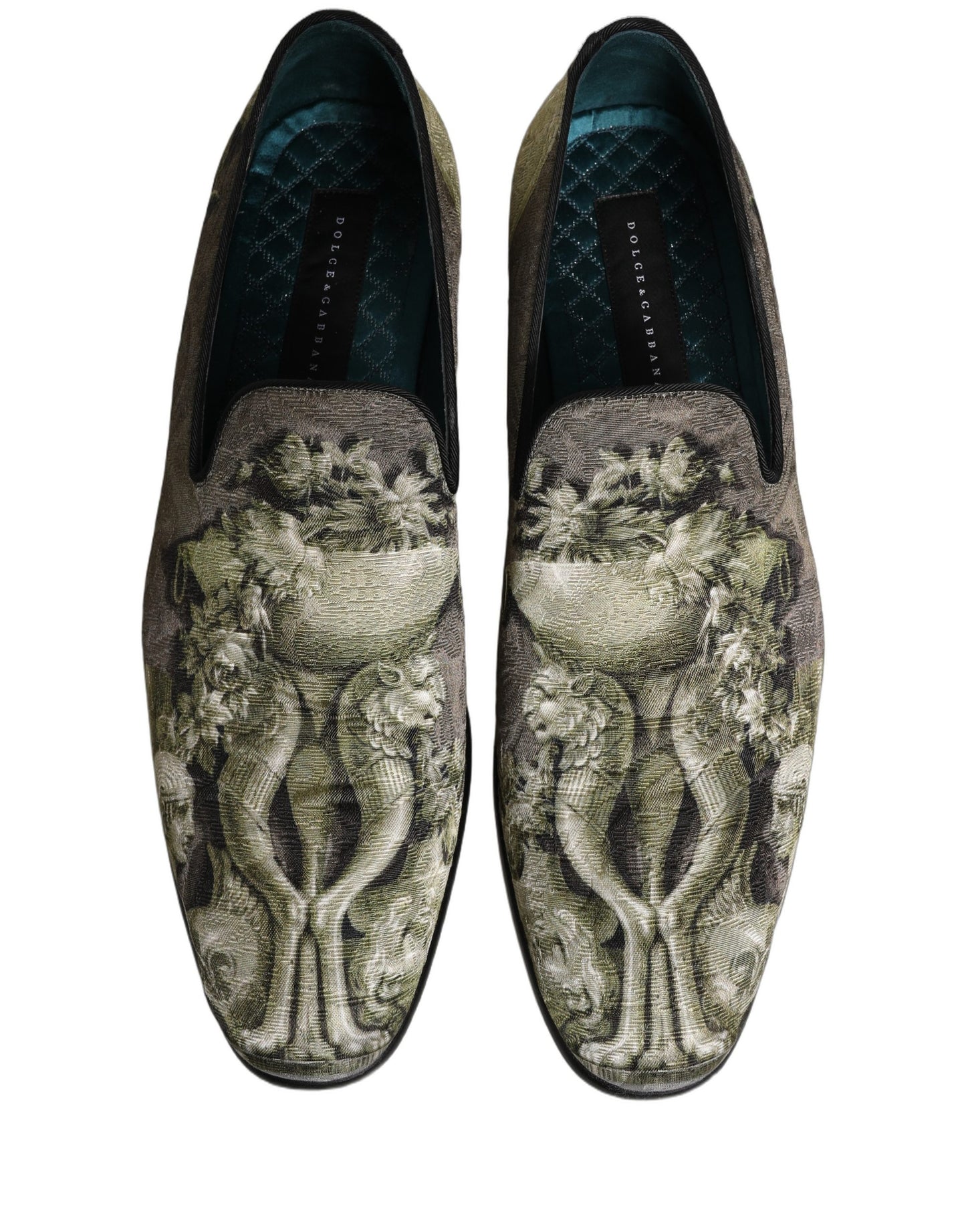 Dolce & Gabbana Brown Baroque Print Slip On Loafers Shoes Curated Luxury Accessories by Orvyn