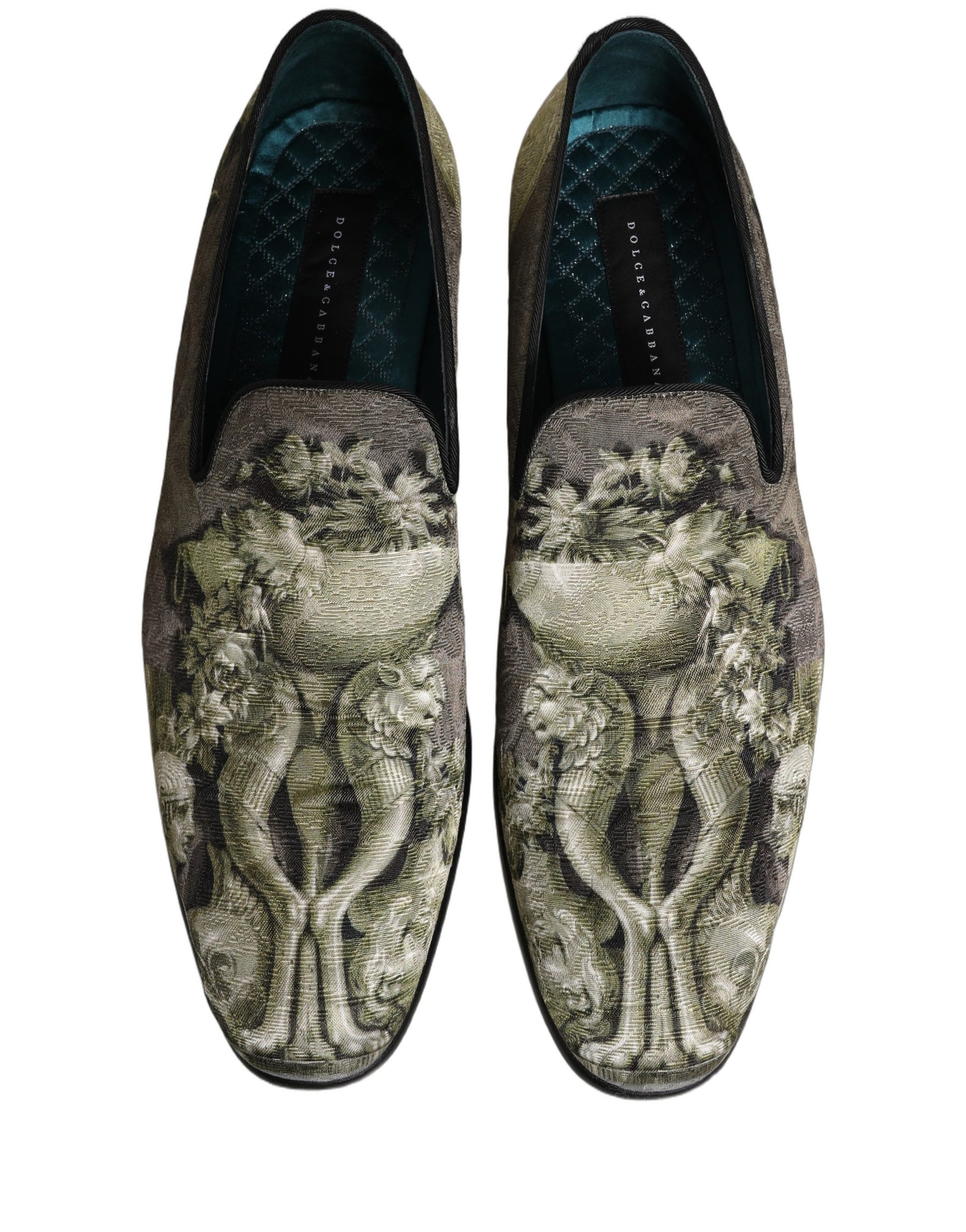 Dolce & Gabbana Brown Baroque Print Slip On Loafers Shoes Curated Luxury Accessories by Orvyn