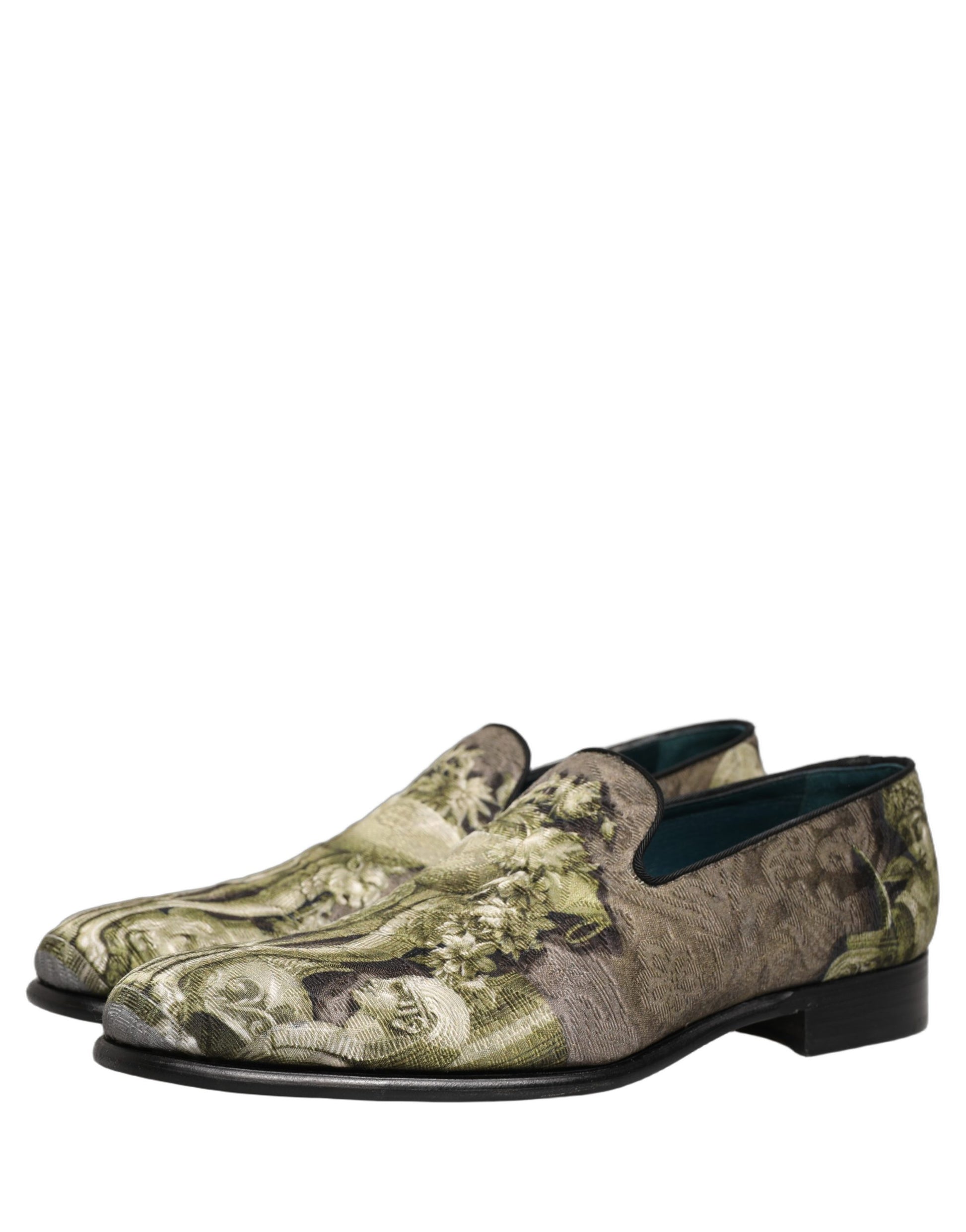 Dolce & Gabbana Brown Baroque Print Slip On Loafers Shoes Curated Luxury Accessories by Orvyn