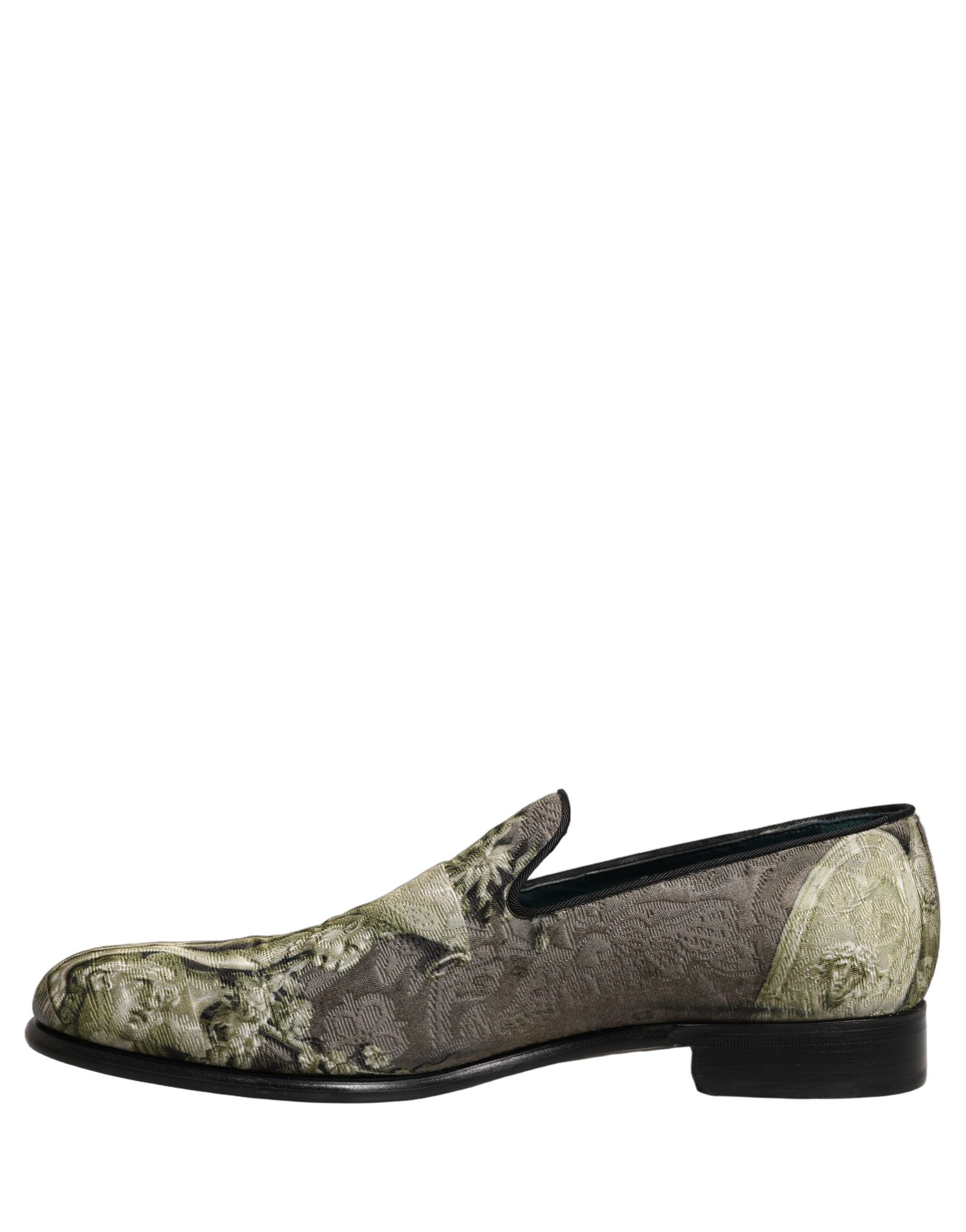Dolce & Gabbana Brown Baroque Print Slip On Loafers Shoes Curated Luxury Accessories by Orvyn