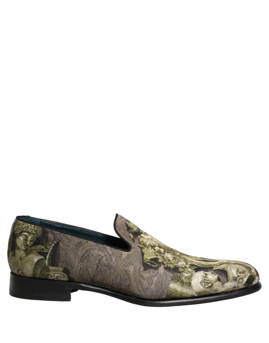 Dolce & Gabbana Brown Baroque Print Slip On Loafers Shoes Curated Luxury Accessories by Orvyn