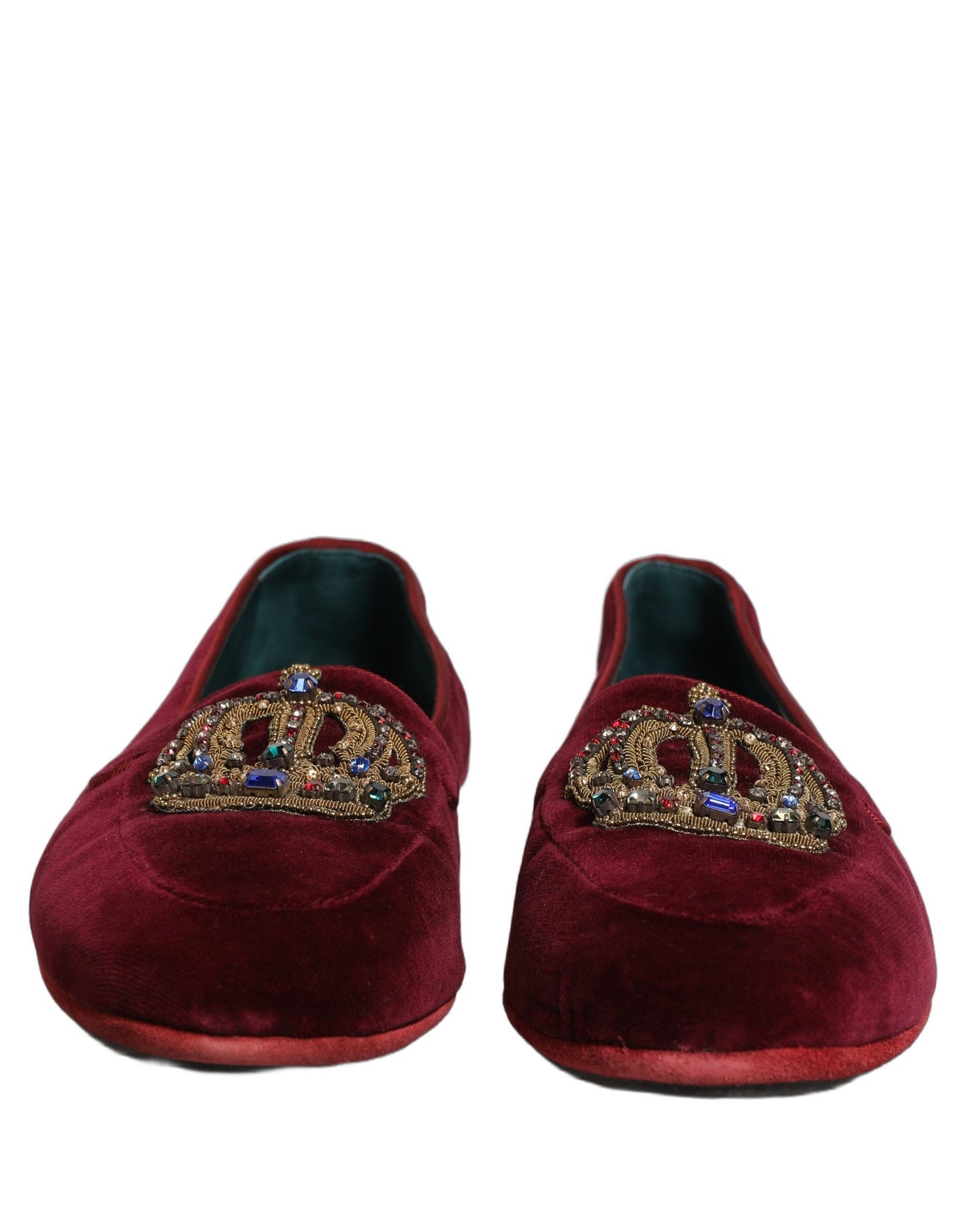 Dolce & Gabbana Burgundy Velvet Crown Slip On Loafers Shoes Curated Luxury Accessories by Orvyn