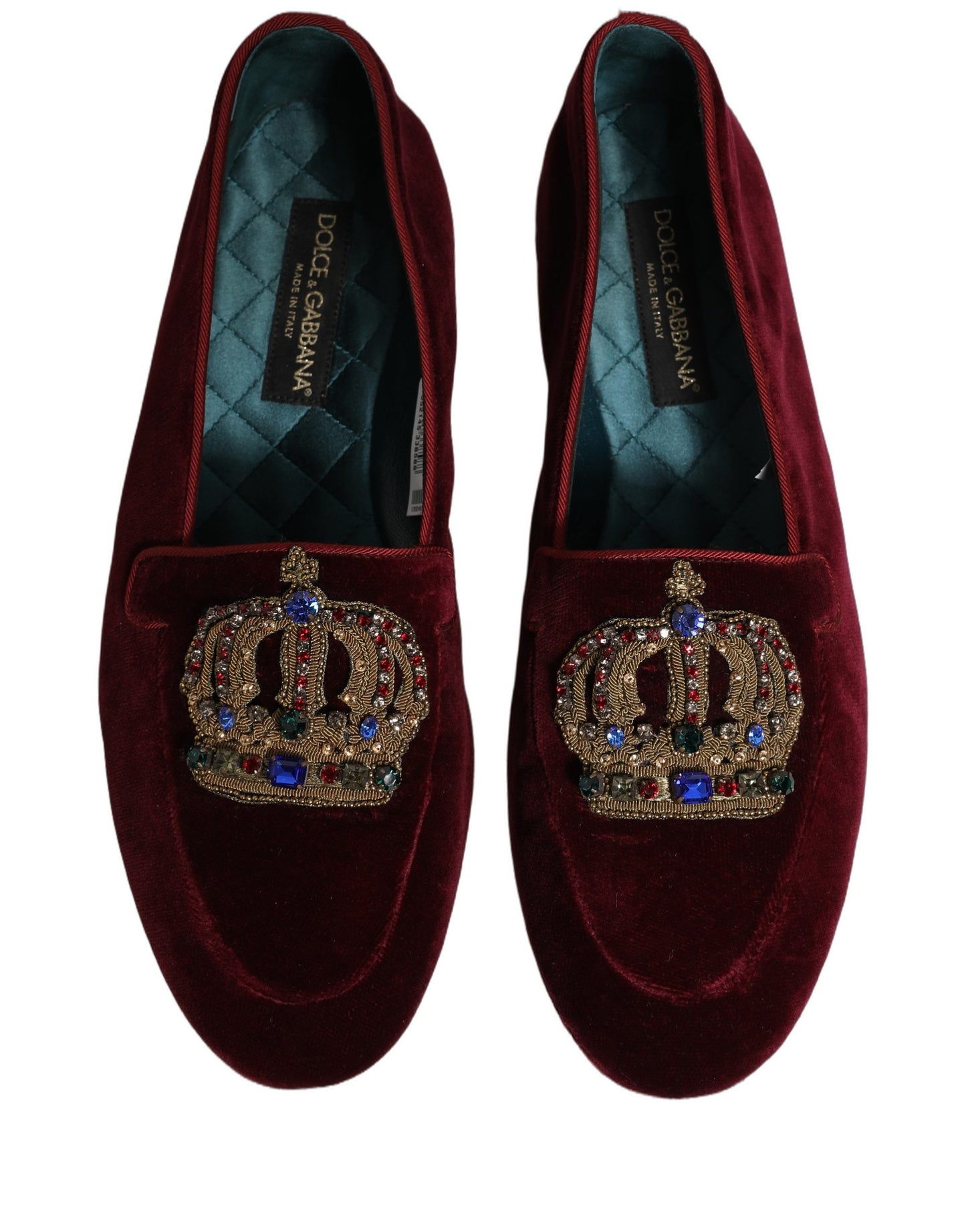 Dolce & Gabbana Burgundy Velvet Crown Slip On Loafers Shoes Curated Luxury Accessories by Orvyn