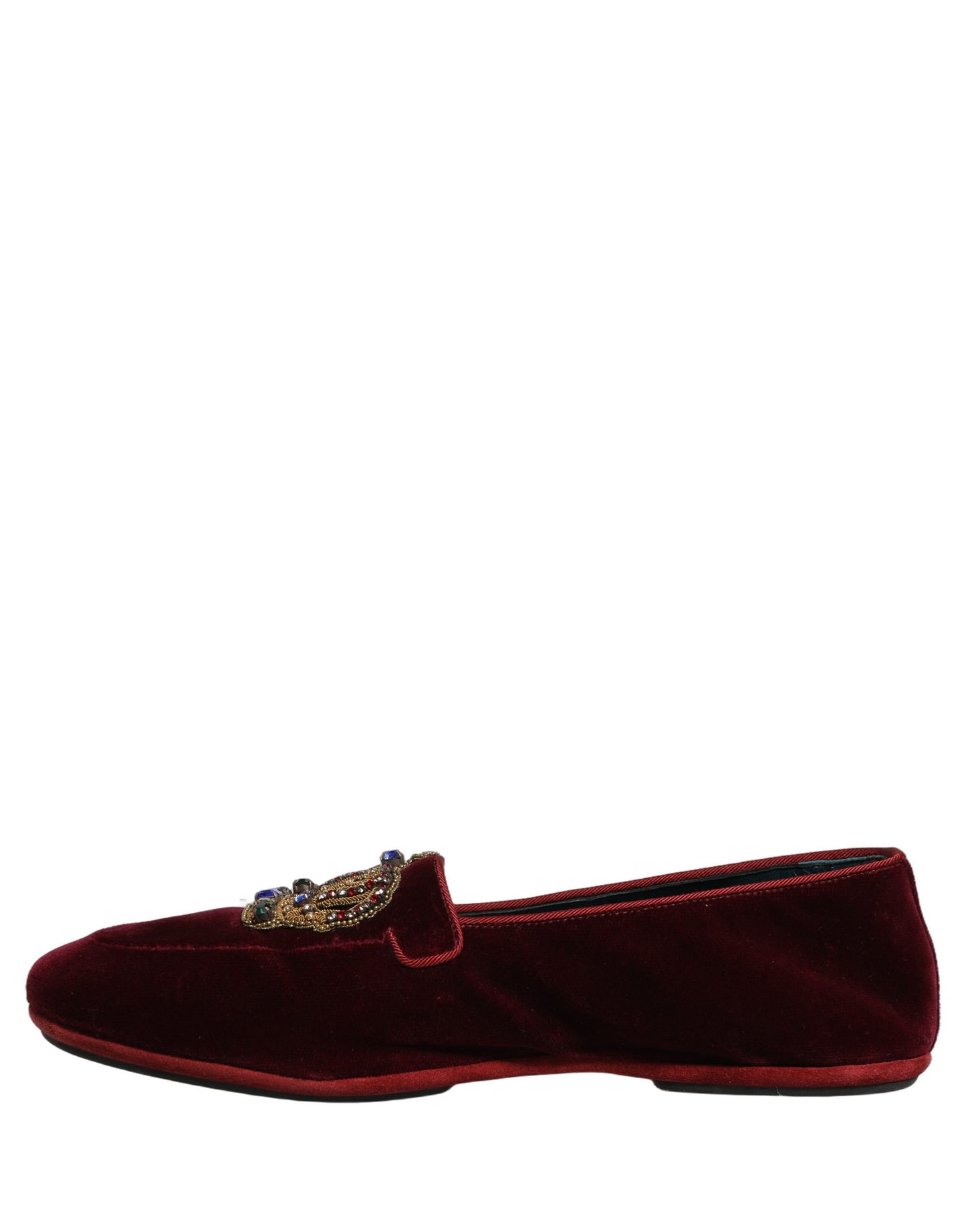 Dolce & Gabbana Burgundy Velvet Crown Slip On Loafers Shoes Curated Luxury Accessories by Orvyn