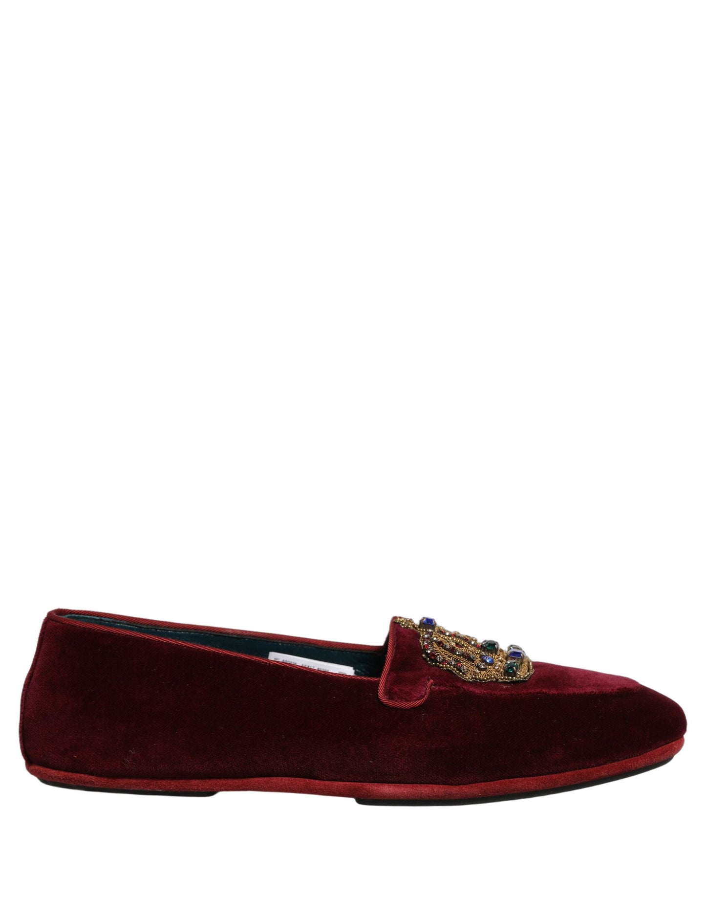 Dolce & Gabbana Burgundy Velvet Crown Slip On Loafers Shoes Curated Luxury Accessories by Orvyn