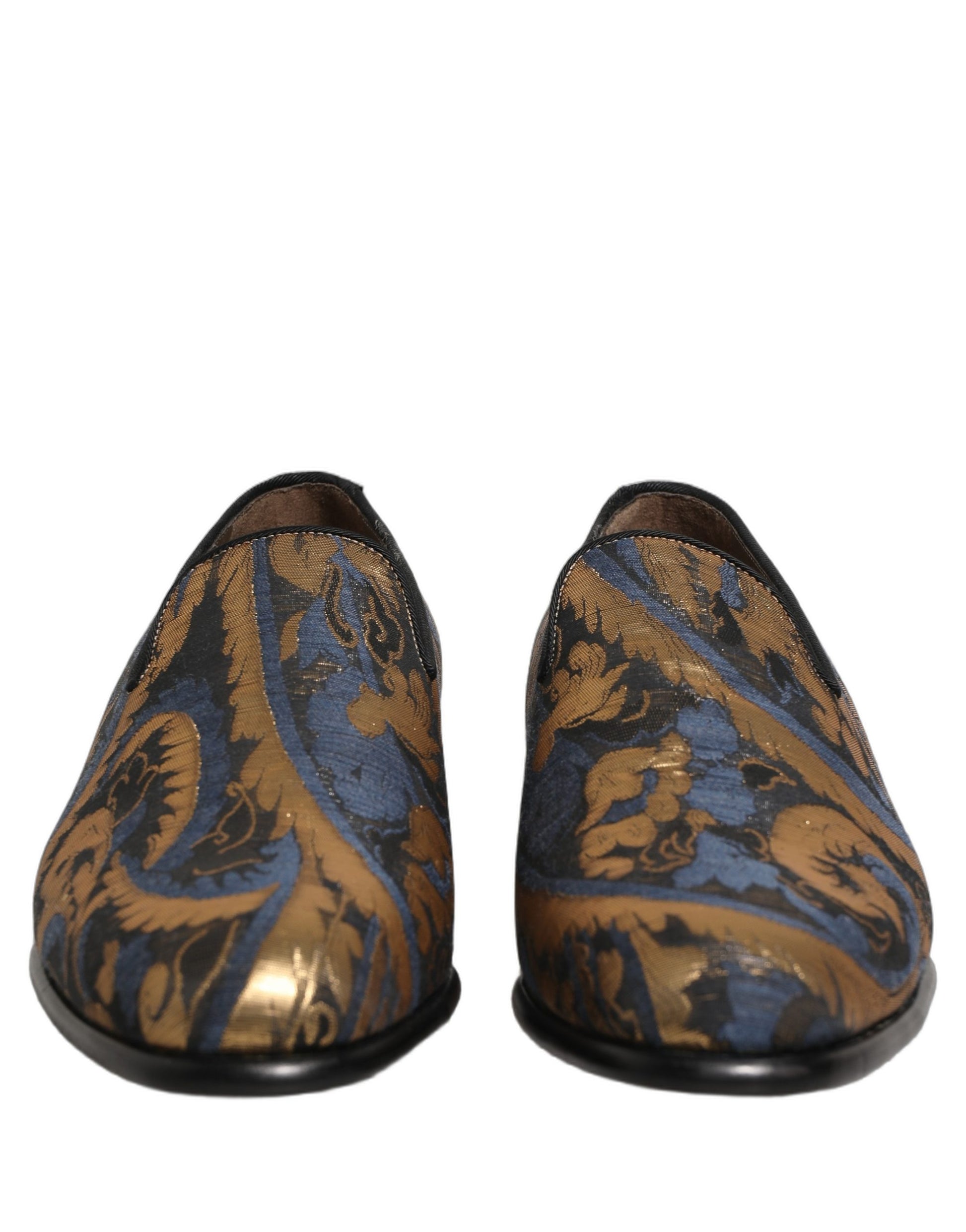 Dolce & Gabbana Blue Brocade Slip On Men Dress Loafers Shoes Curated Luxury Accessories by Orvyn