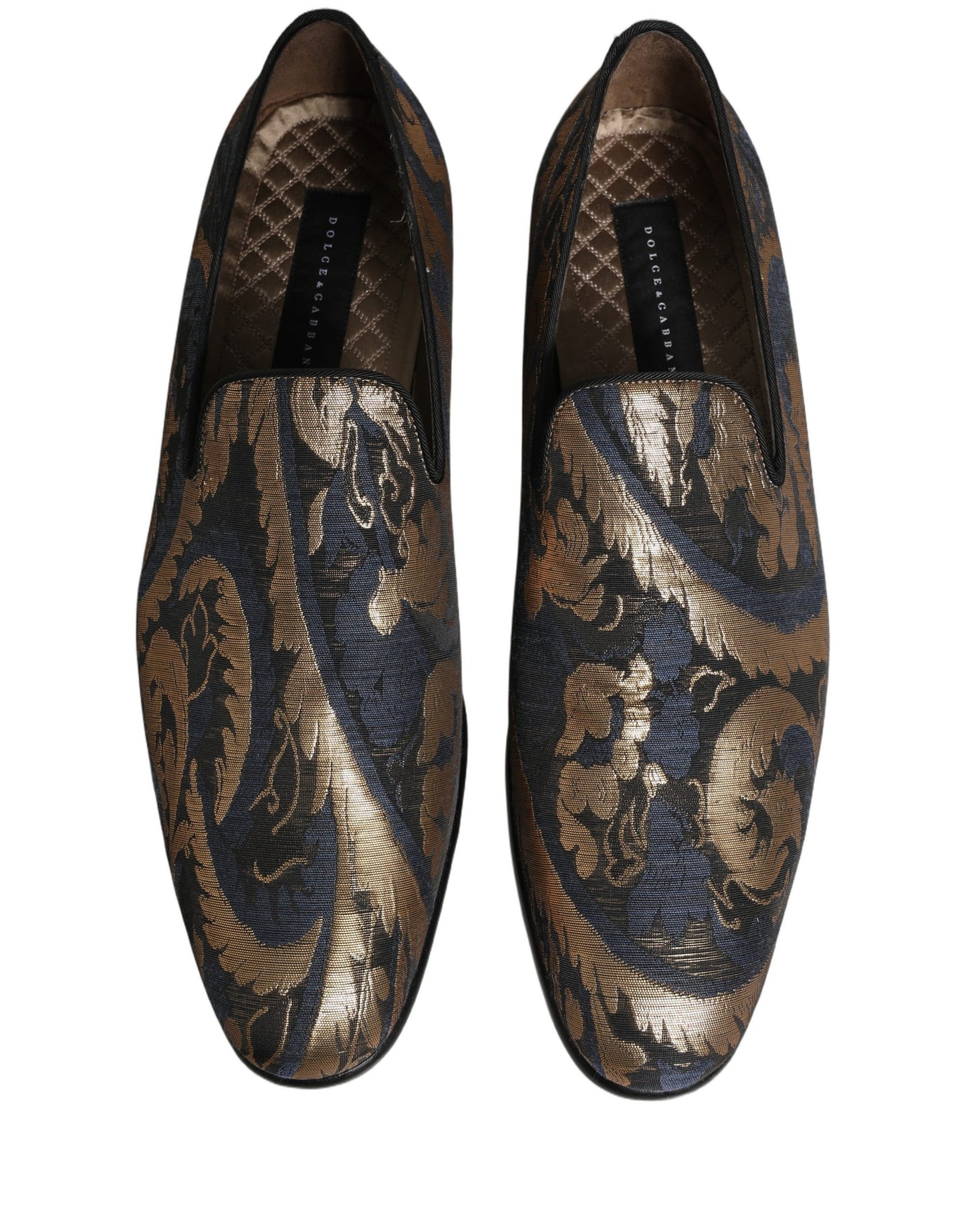 Dolce & Gabbana Blue Brocade Slip On Men Dress Loafers Shoes Curated Luxury Accessories by Orvyn