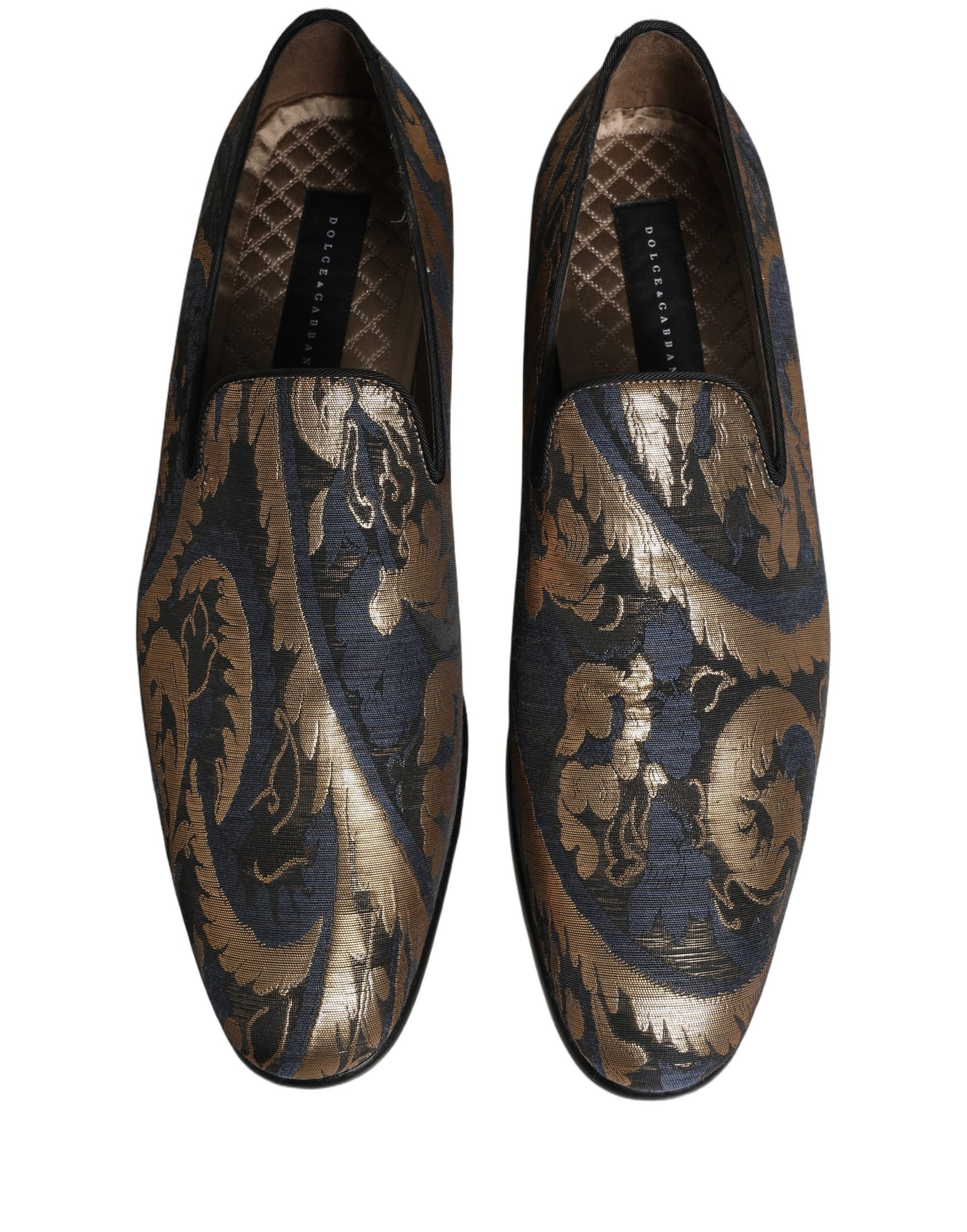 Dolce & Gabbana Blue Brocade Slip On Men Dress Loafers Shoes Curated Luxury Accessories by Orvyn