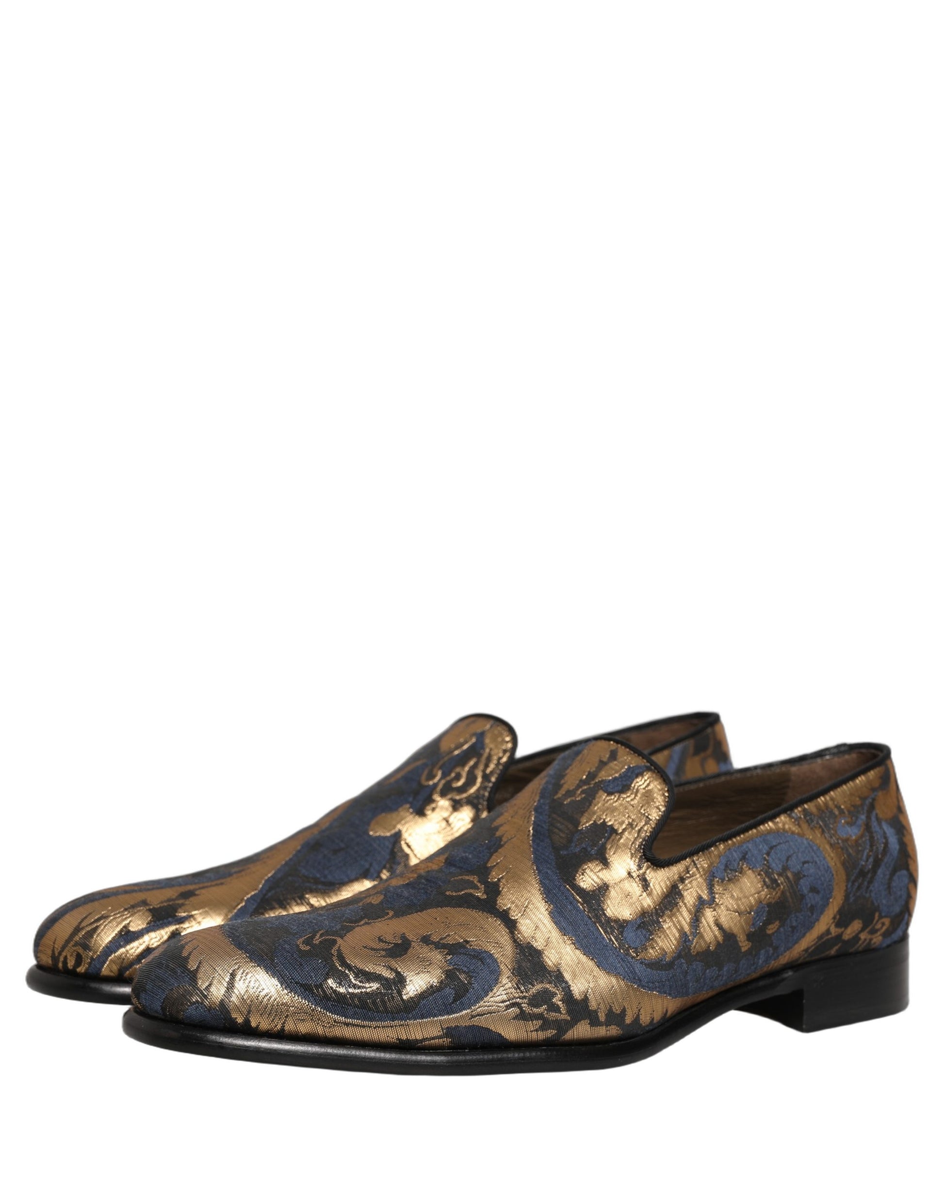 Dolce & Gabbana Blue Brocade Slip On Men Dress Loafers Shoes Curated Luxury Accessories by Orvyn