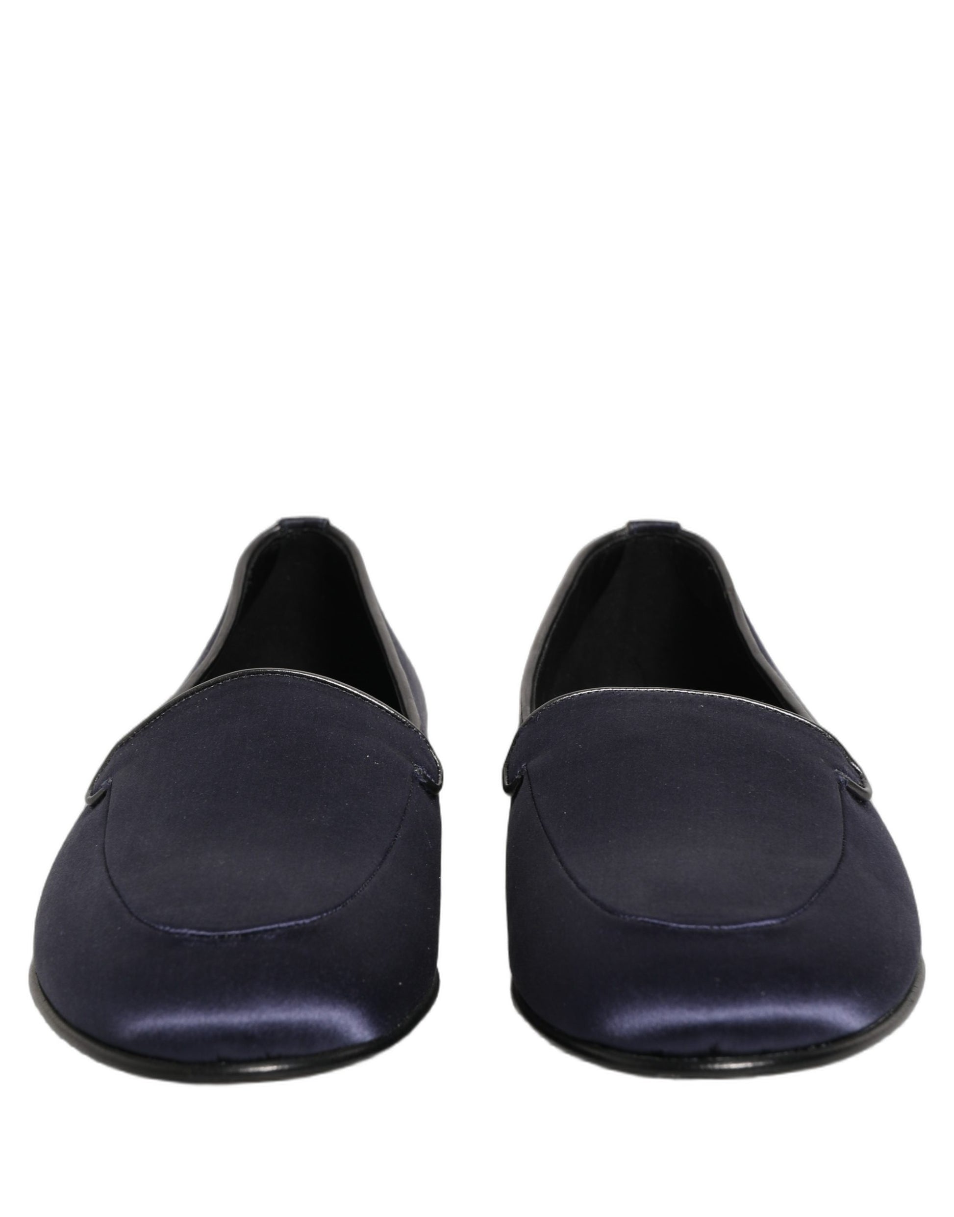 Dolce & Gabbana Blue Satin Logo Slip On Flats Loafers Shoes Curated Luxury Accessories by Orvyn