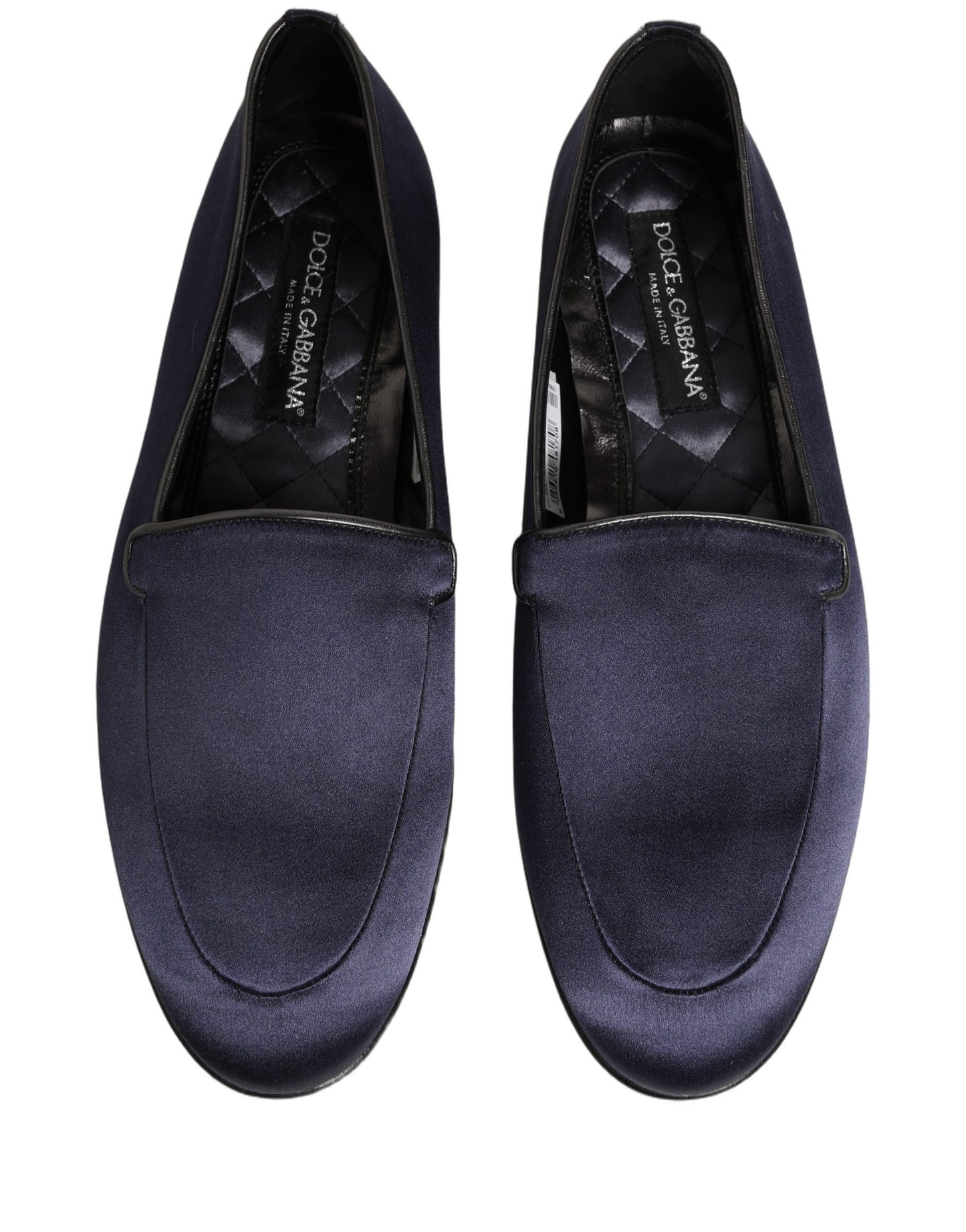 Dolce & Gabbana Blue Satin Logo Slip On Flats Loafers Shoes Curated Luxury Accessories by Orvyn