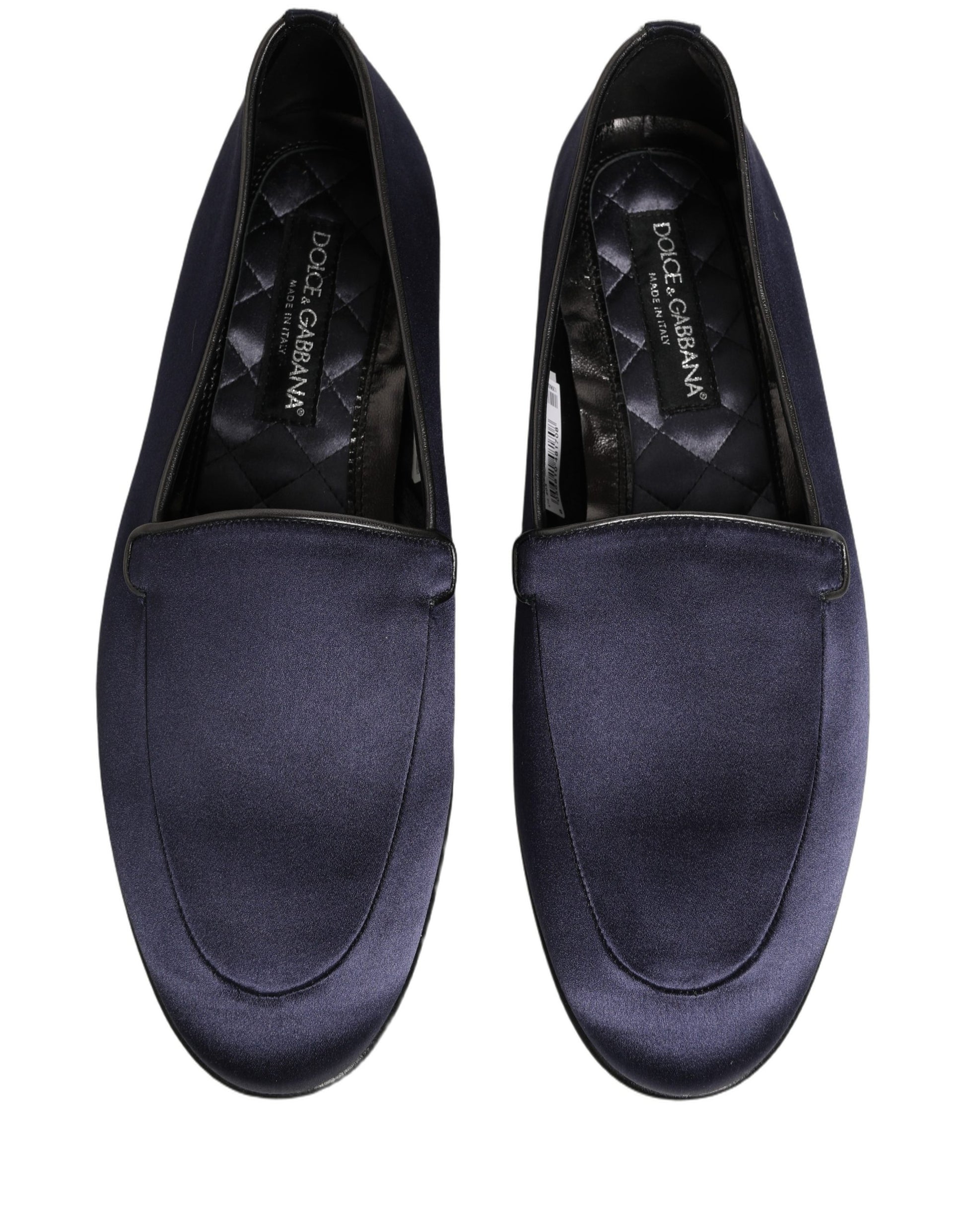 Dolce & Gabbana Blue Satin Logo Slip On Flats Loafers Shoes Curated Luxury Accessories by Orvyn