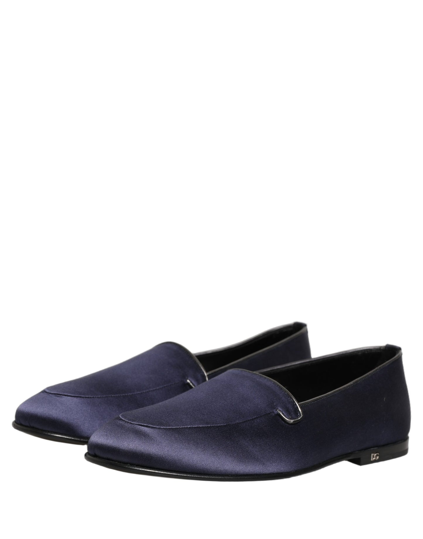 Dolce & Gabbana Blue Satin Logo Slip On Flats Loafers Shoes Curated Luxury Accessories by Orvyn