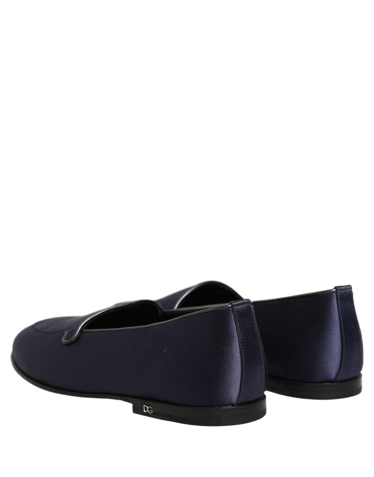 Dolce & Gabbana Blue Satin Logo Slip On Flats Loafers Shoes Curated Luxury Accessories by Orvyn