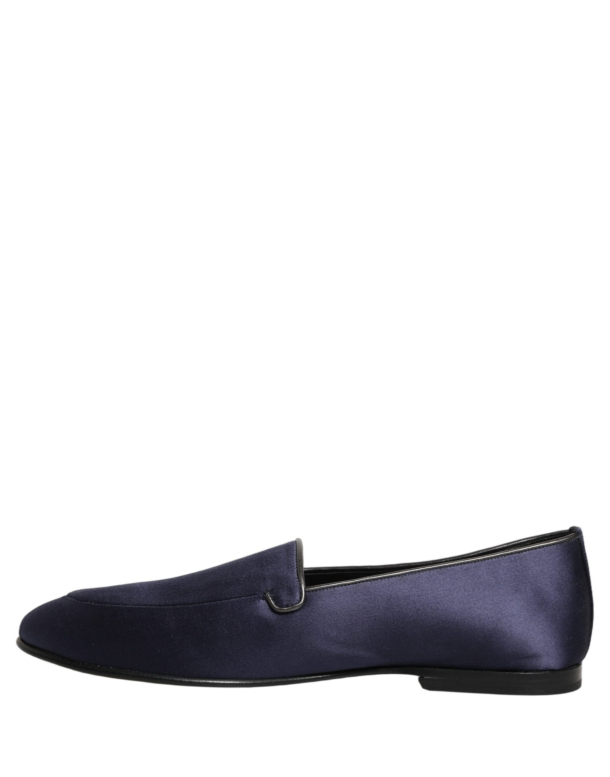Dolce & Gabbana Blue Satin Logo Slip On Flats Loafers Shoes Curated Luxury Accessories by Orvyn