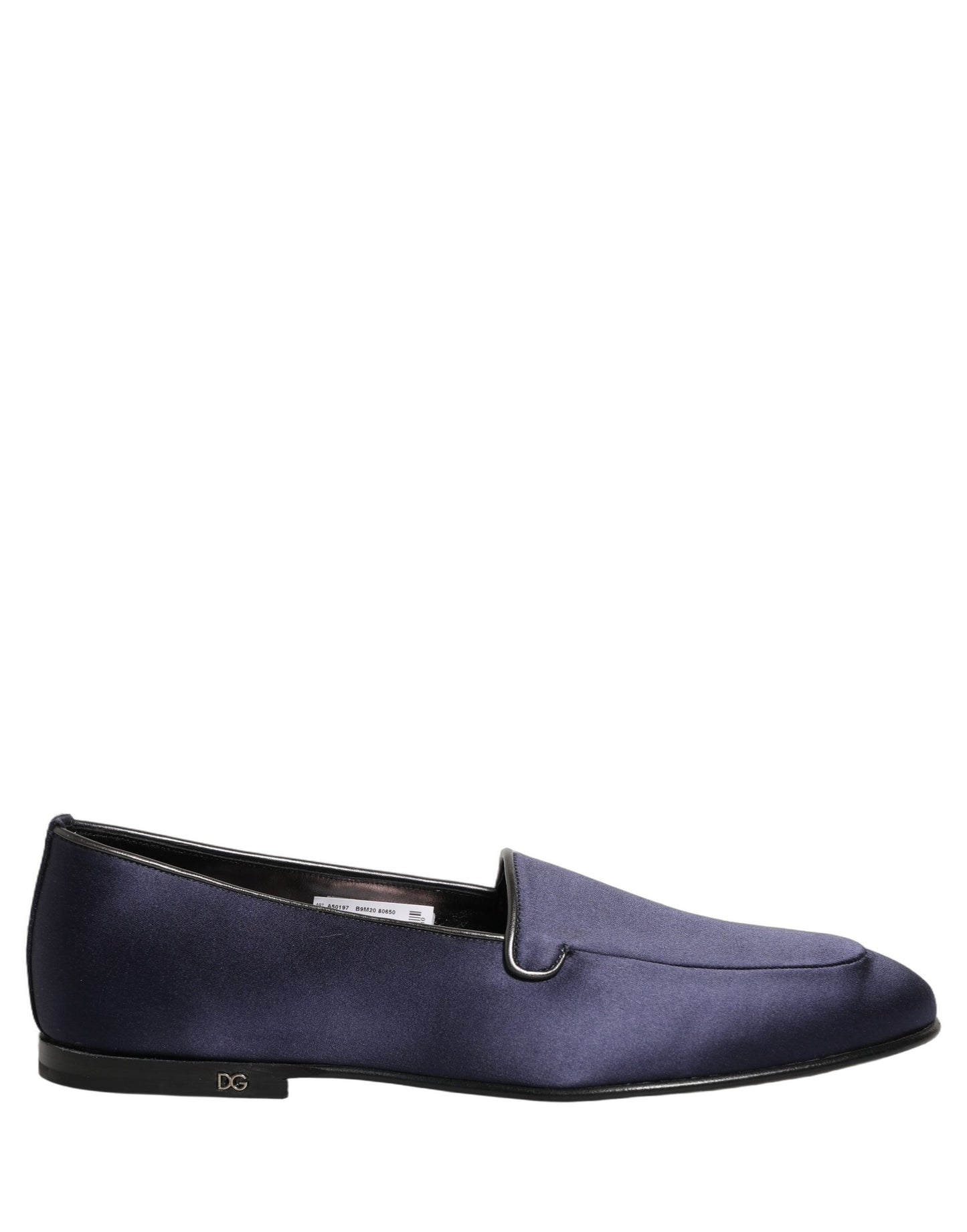 Dolce & Gabbana Blue Satin Logo Slip On Flats Loafers Shoes Curated Luxury Accessories by Orvyn