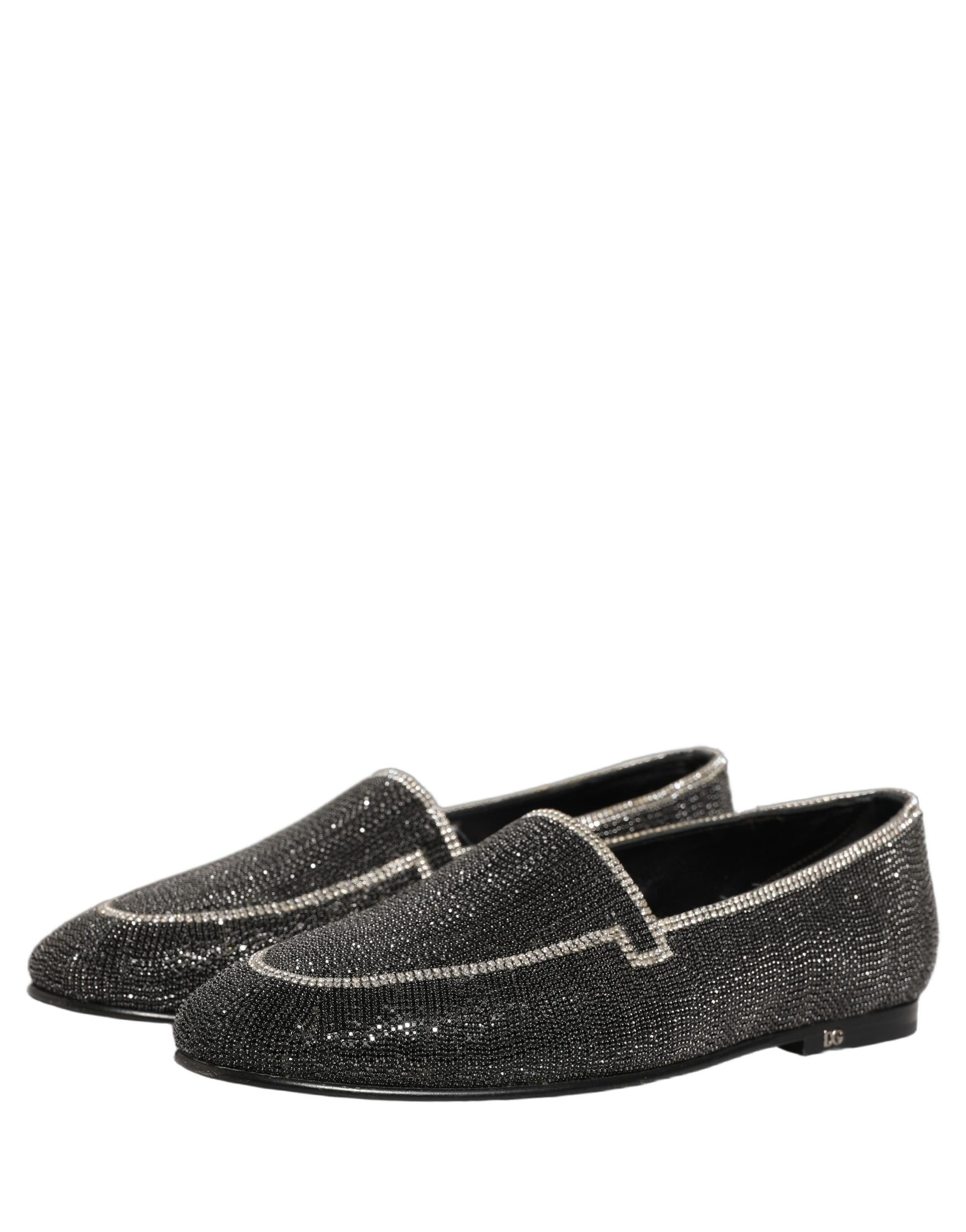 Dolce & Gabbana Black Crystal Embellished Men Loafers Shoes Curated Luxury Accessories by Orvyn