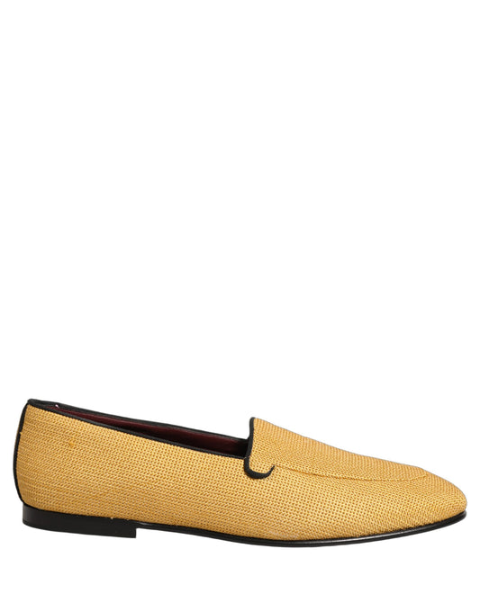Dolce & Gabbana Yellow Woven Men Slip On Dress Loafers Shoes Curated Luxury Accessories by Orvyn