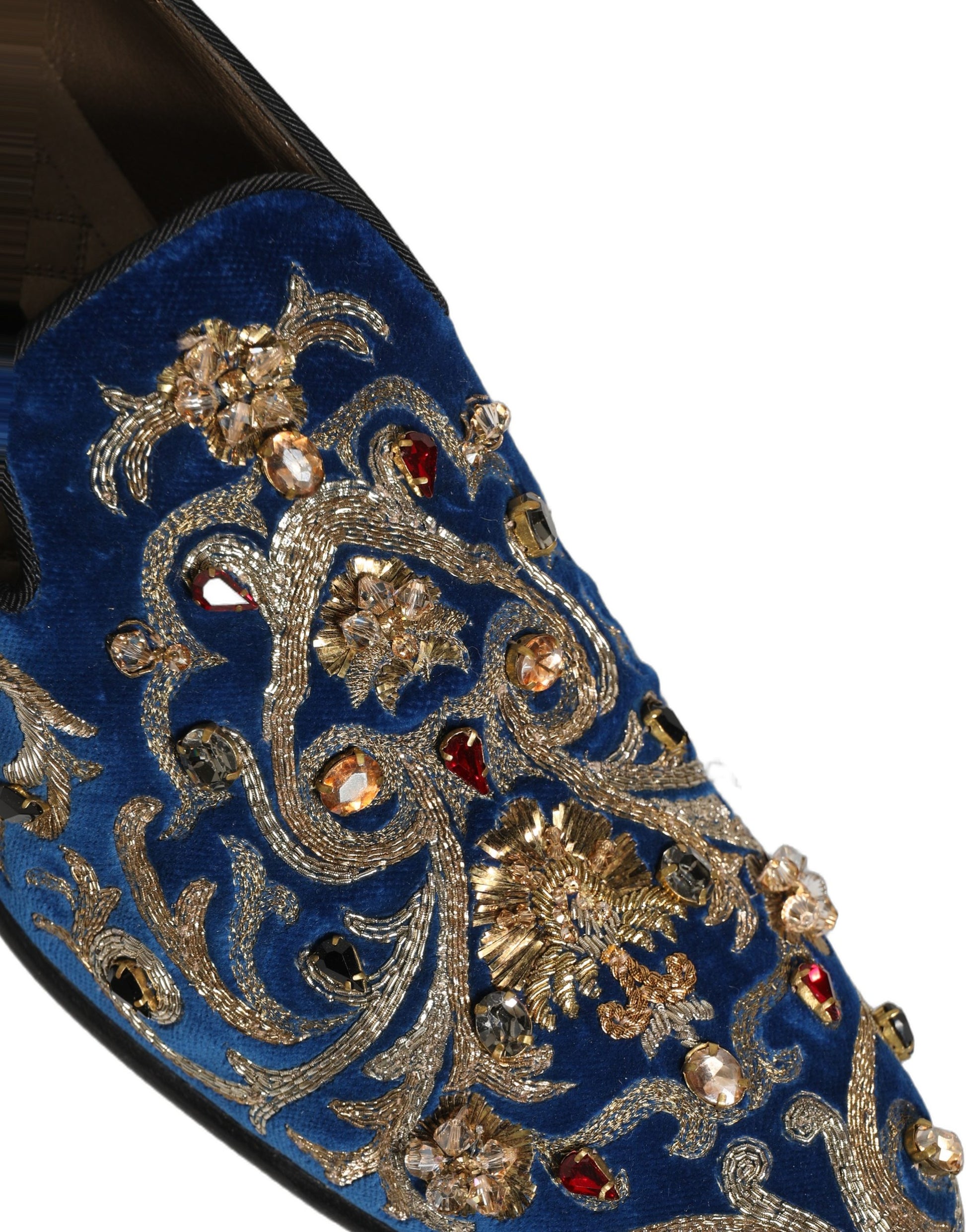 Dolce & Gabbana Blue Velvet Embellished Dress Loafers Shoes Curated Luxury Accessories by Orvyn