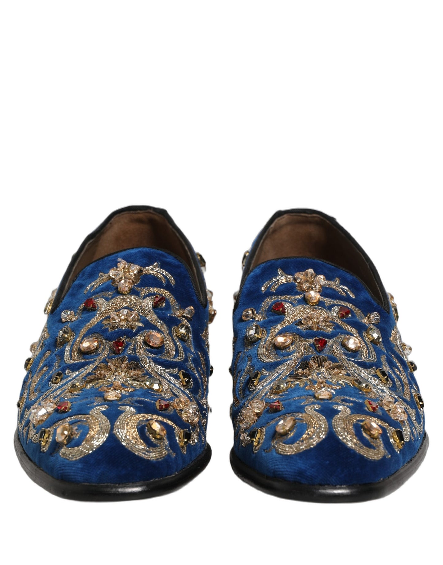 Dolce & Gabbana Blue Velvet Embellished Dress Loafers Shoes Curated Luxury Accessories by Orvyn