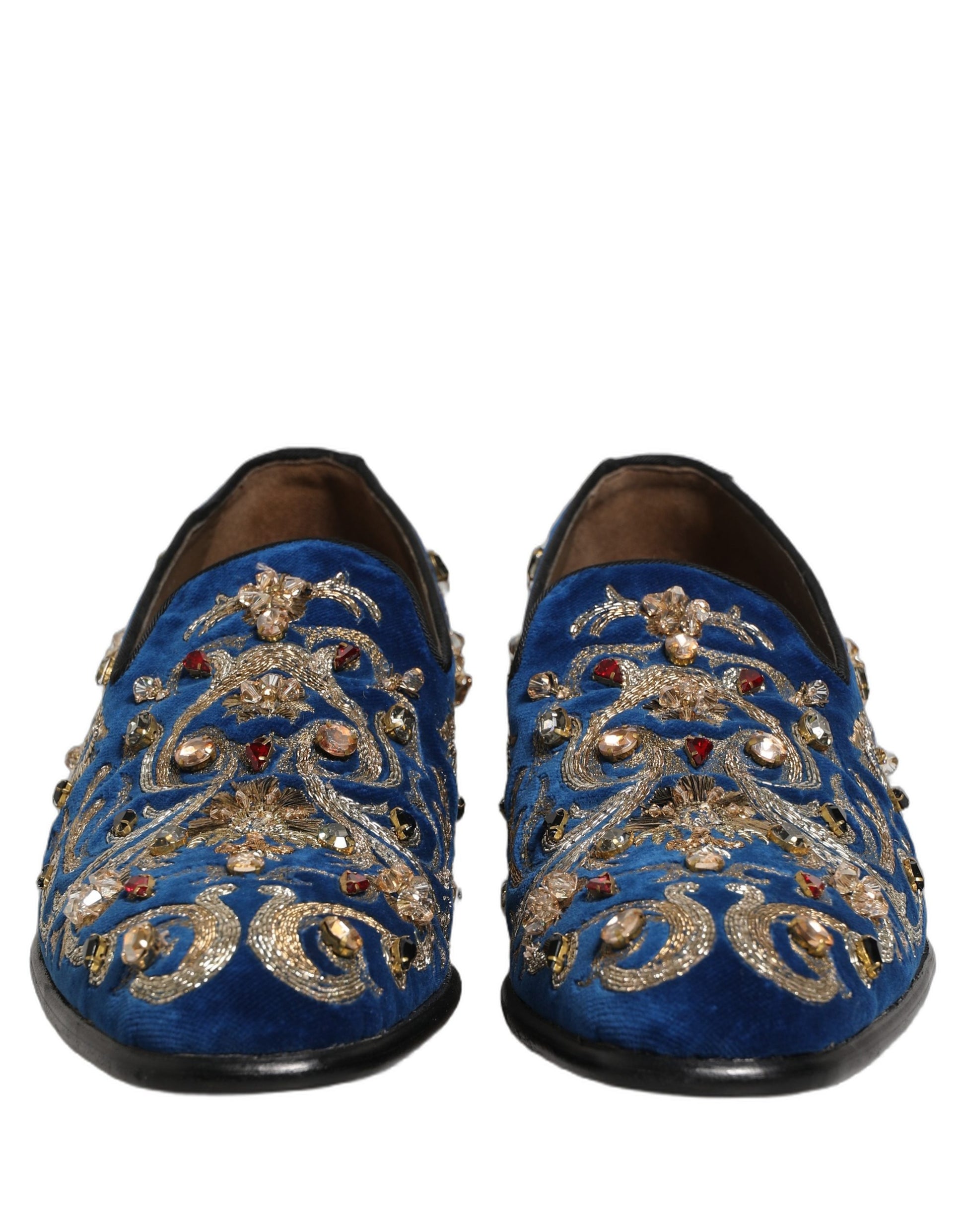 Dolce & Gabbana Blue Velvet Embellished Dress Loafers Shoes Curated Luxury Accessories by Orvyn